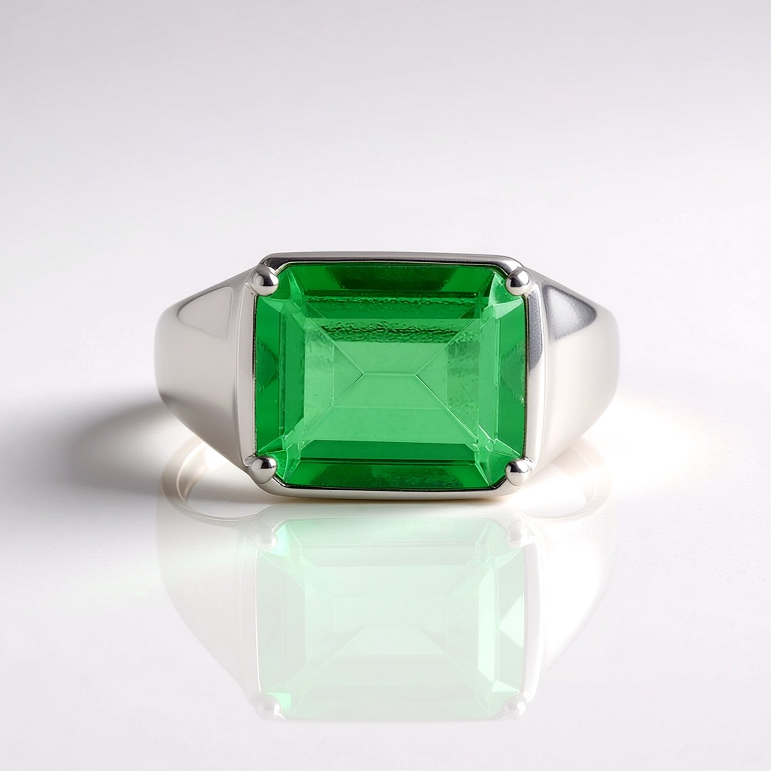 Cavill - Zilveren Ring 925 Sterling Zilver Geplatineerd - 5,018 ct Smaragdgroene Kwarts - Achthoekig Trapgeslepen - Braziliaanse Edelsteen - Maat 17