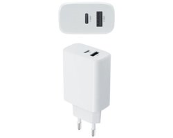 OneOne 25W super snellader met 2 poorten. Witte oplader met USB C en USB A. PD en Quick Charge lader adapter past op Motorola Razr 40 / 40 Ultra, Razr 50 / 50 Ultra, Razr +, Edge 40 / 40 Neo, Edge 50 / 50 Fusion / 50 Pro / 50 Ultra