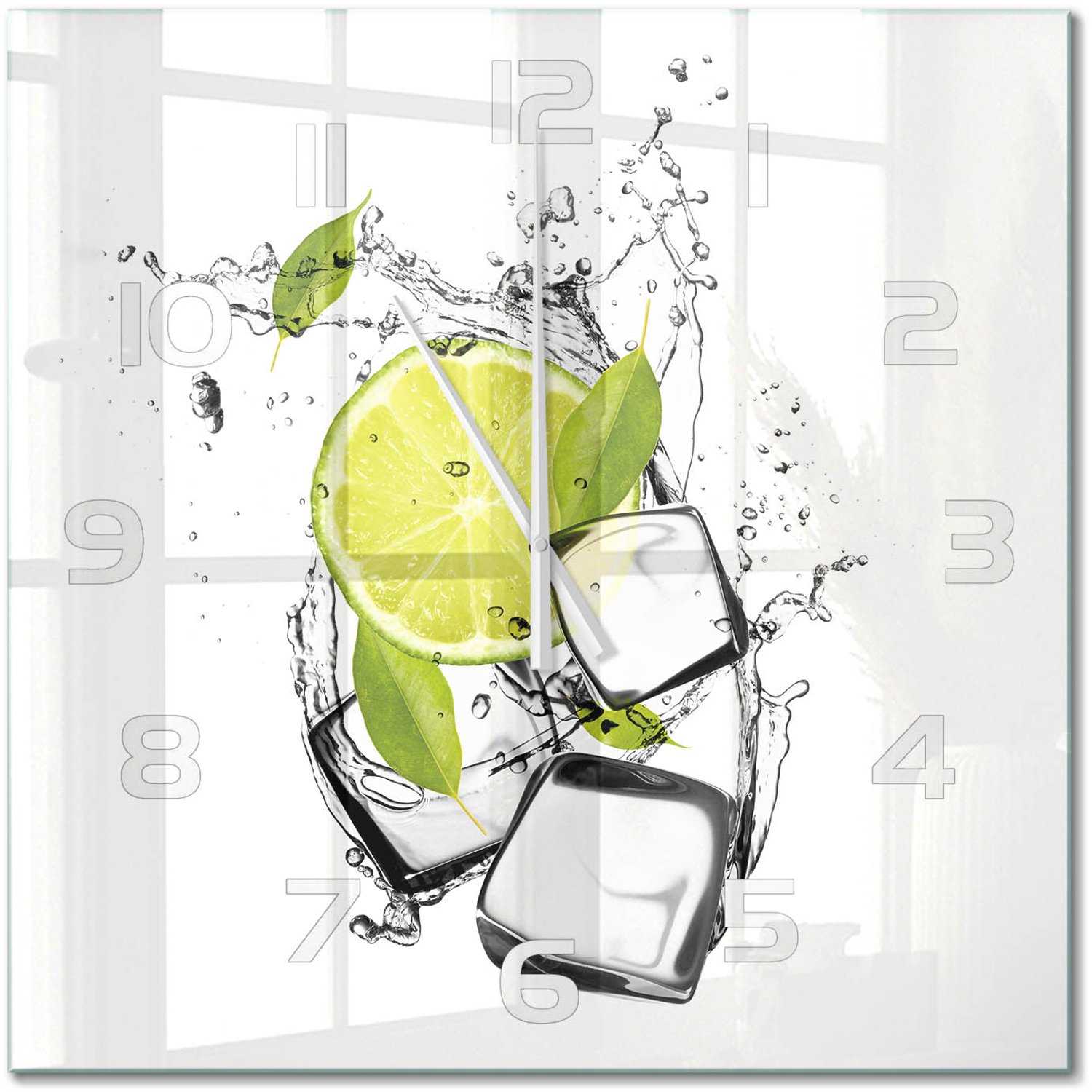 TULUP Wandklok - Limoen met ijs Moderne Wandklok Glas - 60x60 cm - Groente Wandklok Glas Decoratie - Witte handen - Vierkante Klok - Glazen Wandklok Design - Klok Glas Met Opdruk