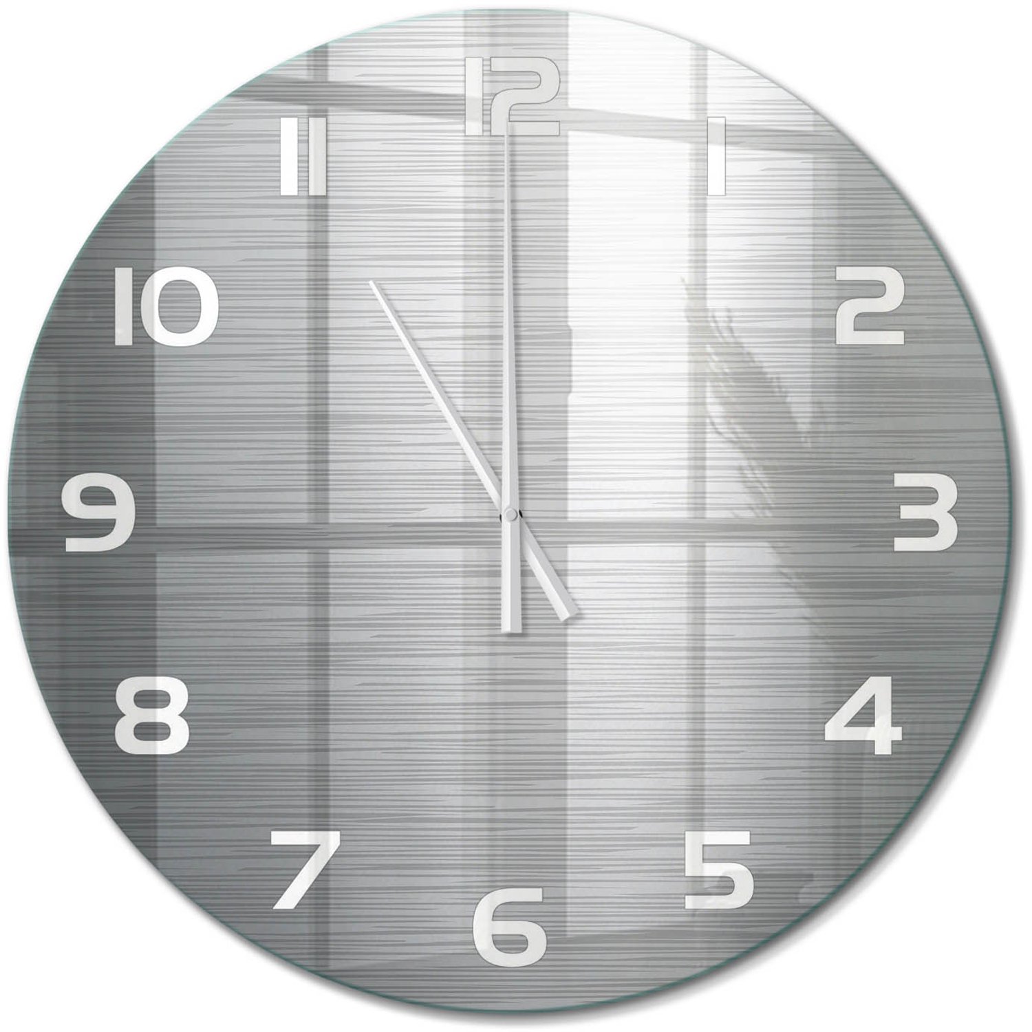 TULUP Wandklok - Metalen achtergrond Decoratieve Glazen Klok - fi60 cm - Zilver Glazen Wandklok Design - Witte handen - Ronde Klok - Glazen Klok Met Print - Wandklok Glas Met Motief