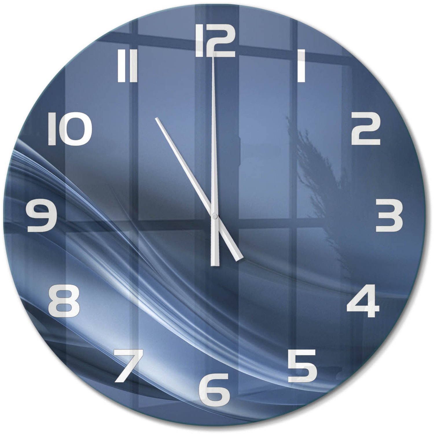 TULUP Wandklok - Grijze golf Moderne Wandklok Glas - fi60 cm - Grijs Wandklok Glas Decoratie - Witte handen - Ronde Klok - Glazen Wandklok Design - Klok Glas Met Opdruk
