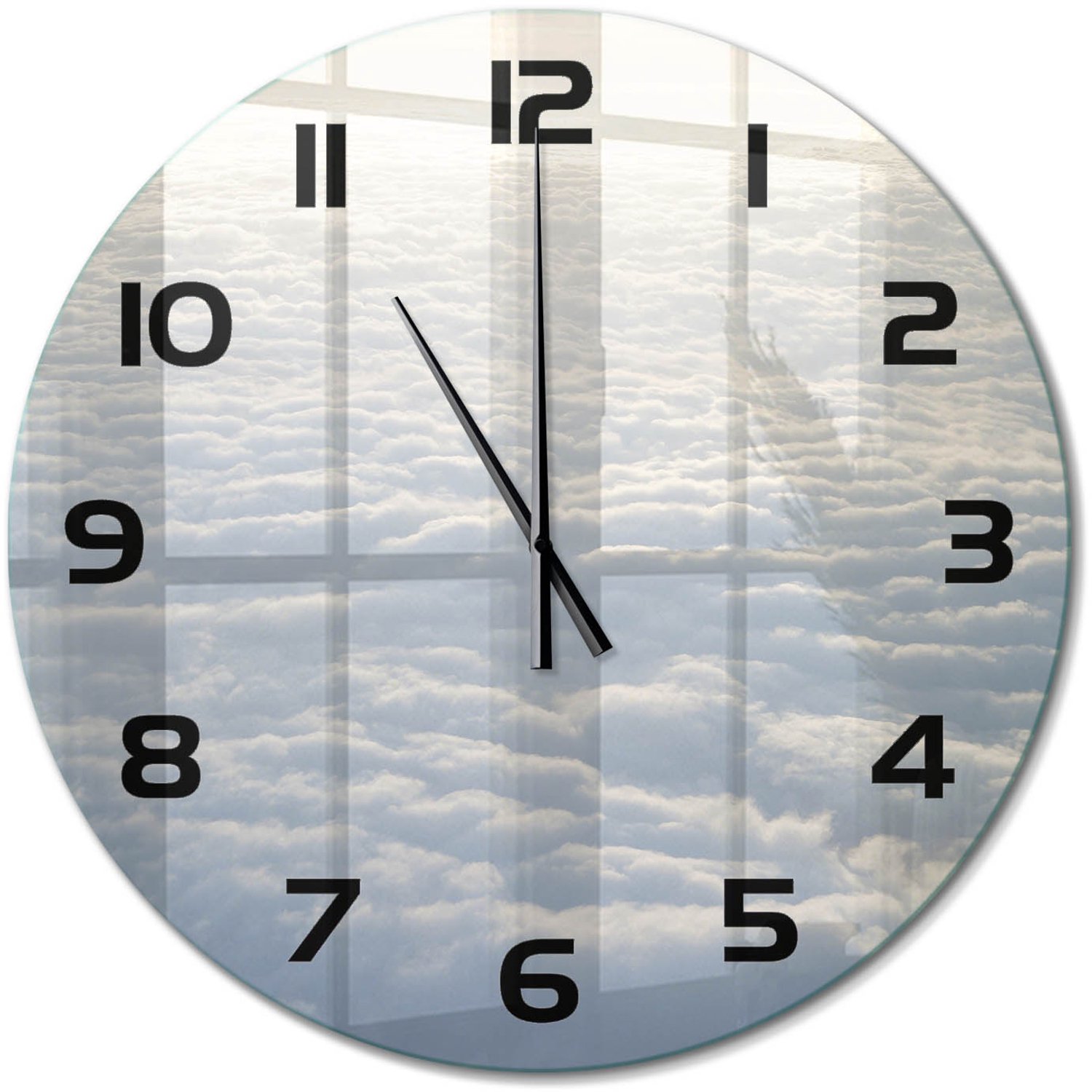 TULUP Wandklok - Vliegen boven de wolken Wandklok Glas Met Motief - fi60 cm - Wit Decoratieve Glazen Klok - Zwarte handen - Ronde Klok - Gekleurde Glazen Klok - Glazen Klok Met Print