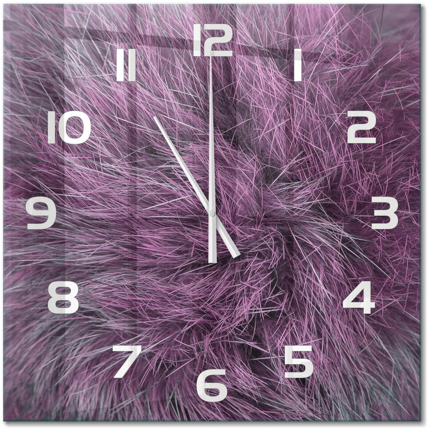 TULUP Wandklok - Roze bont Gekleurde Glazen Klok - 60x60 cm - Roze Glazen Klok Met Print - Witte handen - Vierkante Klok - Moderne Wandklok Glas - Wandklok Glas Decoratie