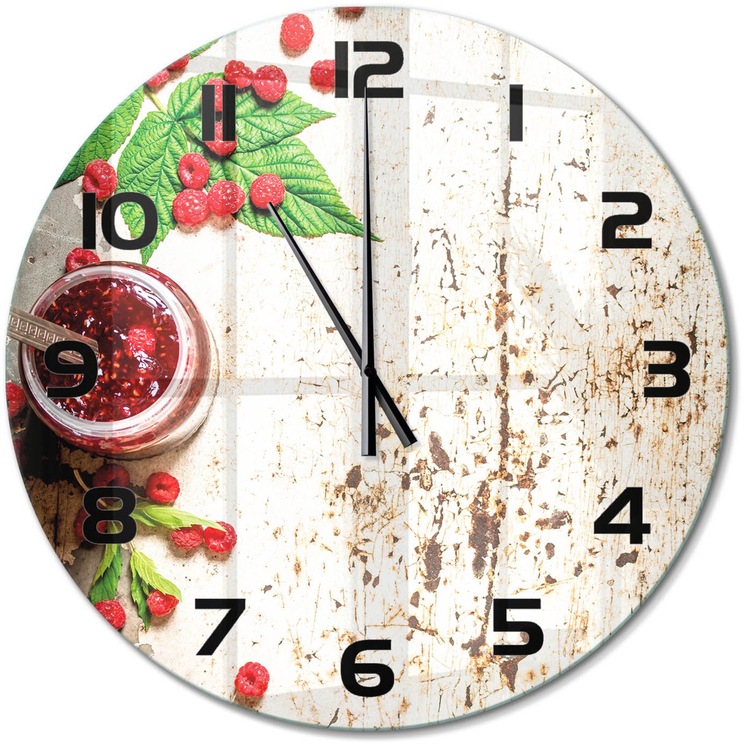TULUP Wandklok - Frambozenjam Gekleurde Glazen Klok - fi60 cm - Rood Glazen Klok Met Print - Zwarte handen - Ronde Klok - Moderne Wandklok Glas - Wandklok Glas Decoratie