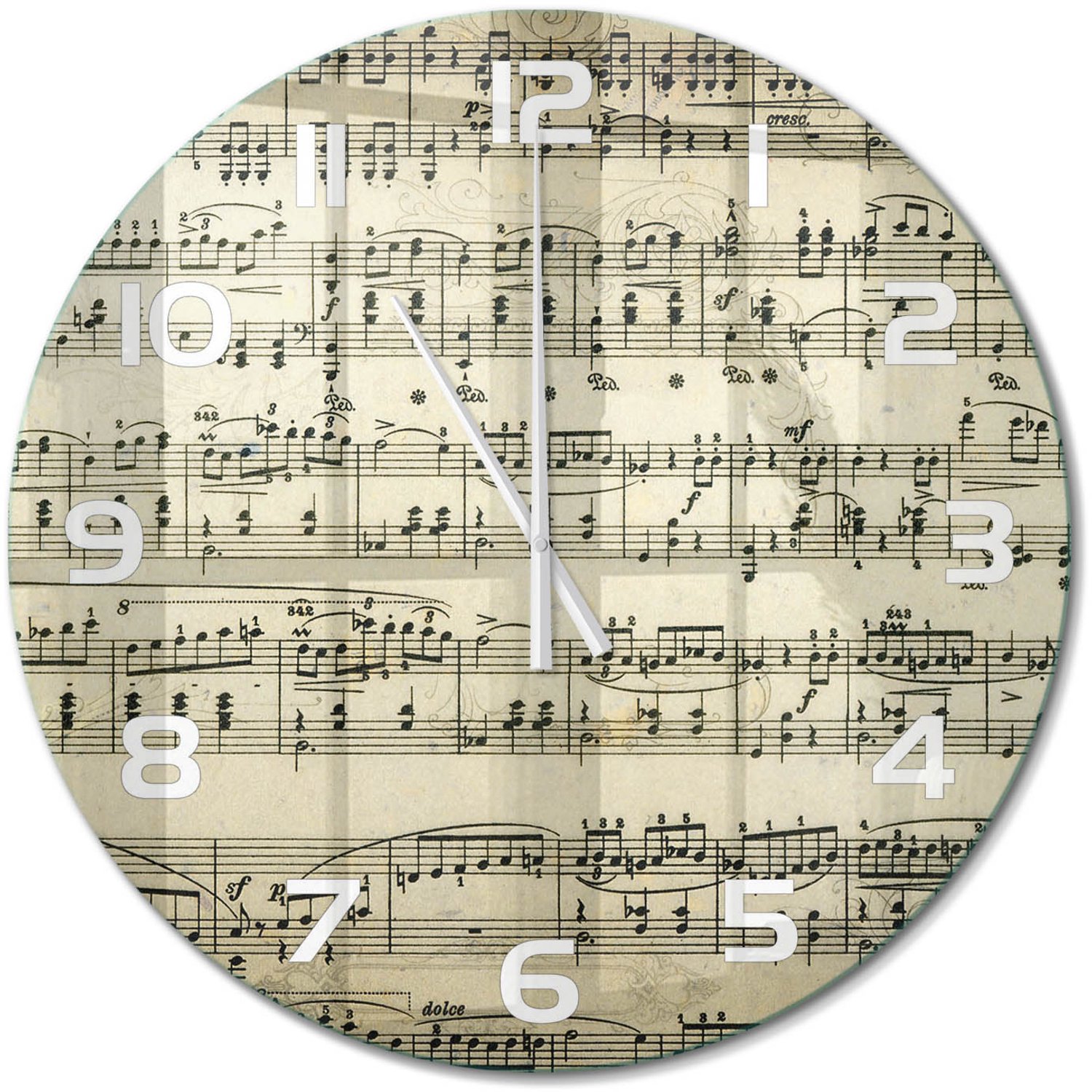 TULUP Wandklok - Cijfers Wandklok Glas Decoratie - fi60 cm - Beige Gekleurde Glazen Klok - Witte handen - Ronde Klok - Klok Glas Met Opdruk - Moderne Wandklok Glas