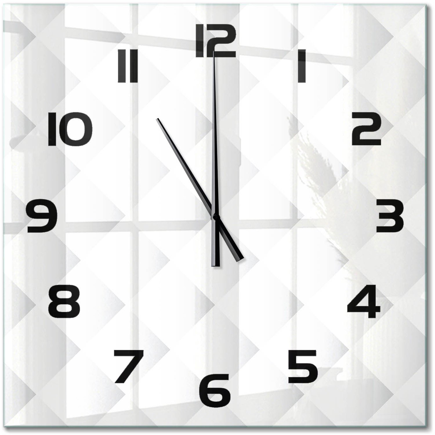 TULUP Wandklok - Vierkanten Achtergrond Gekleurde Glazen Klok - 60x60 cm - Wit Glazen Klok Met Print - Zwarte handen - Vierkante Klok - Moderne Wandklok Glas - Wandklok Glas Decoratie