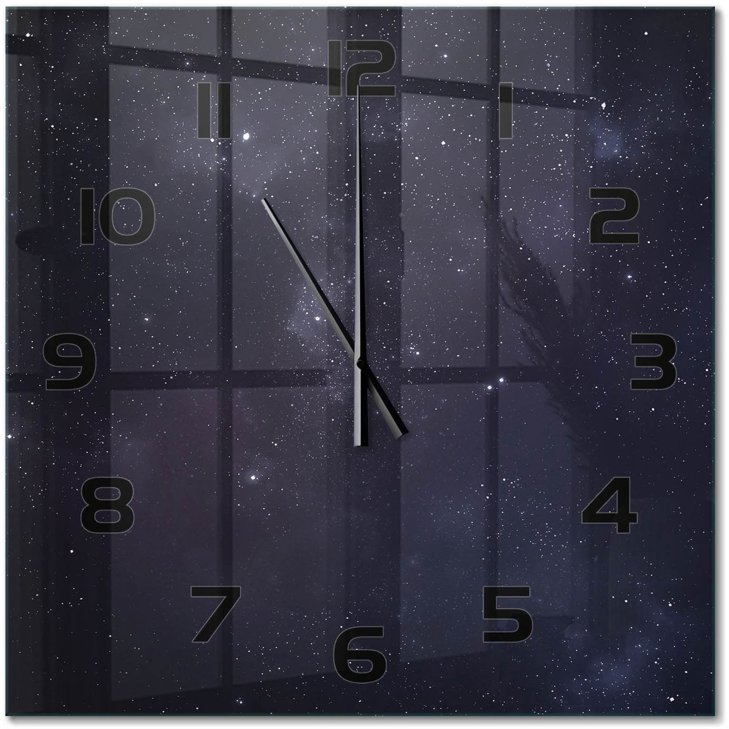 TULUP Wandklok - Sterrenbeeld Glazen Wandklok Design - 60x60 cm - Zwart Klok Glas Met Opdruk - Zwarte handen - Vierkante Klok - Wandklok Glas Met Motief - Decoratieve Glazen Klok
