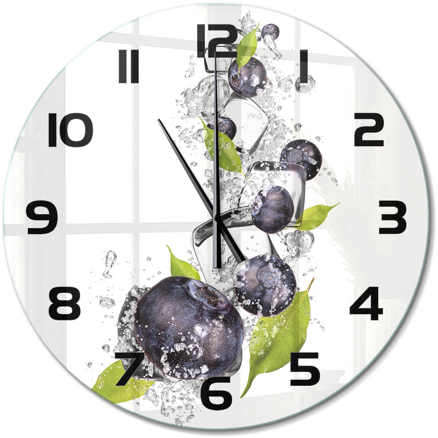 TULUP Wandklok - Bosbessen met ijs Wandklok Glas Met Motief - fi60 cm - Zwart Decoratieve Glazen Klok - Zwarte handen - Ronde Klok - Gekleurde Glazen Klok - Glazen Klok Met Print