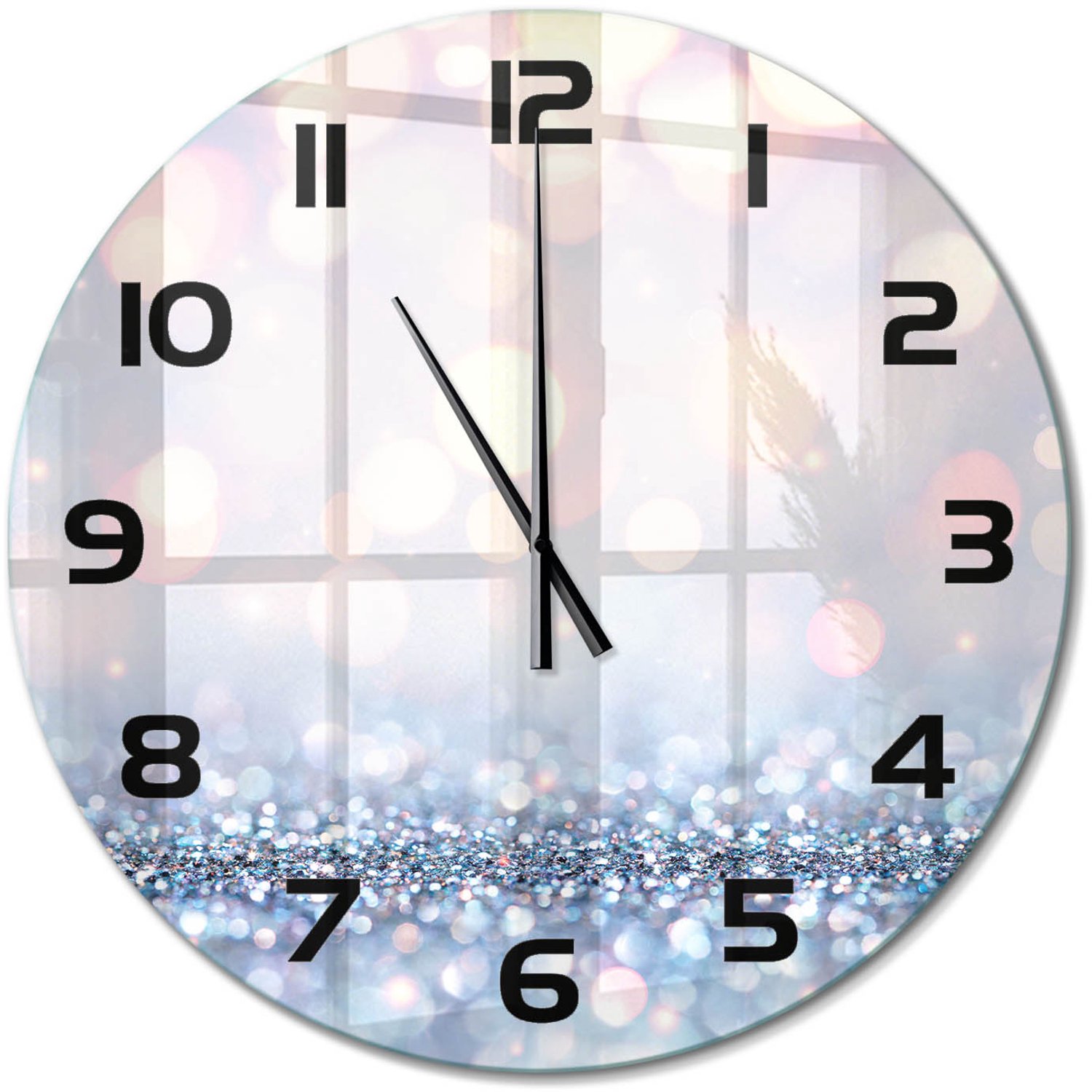 TULUP Wandklok - Glanzende achtergrond Wandklok Glas Decoratie - fi60 cm - Zilver Gekleurde Glazen Klok - Zwarte handen - Ronde Klok - Klok Glas Met Opdruk - Moderne Wandklok Glas