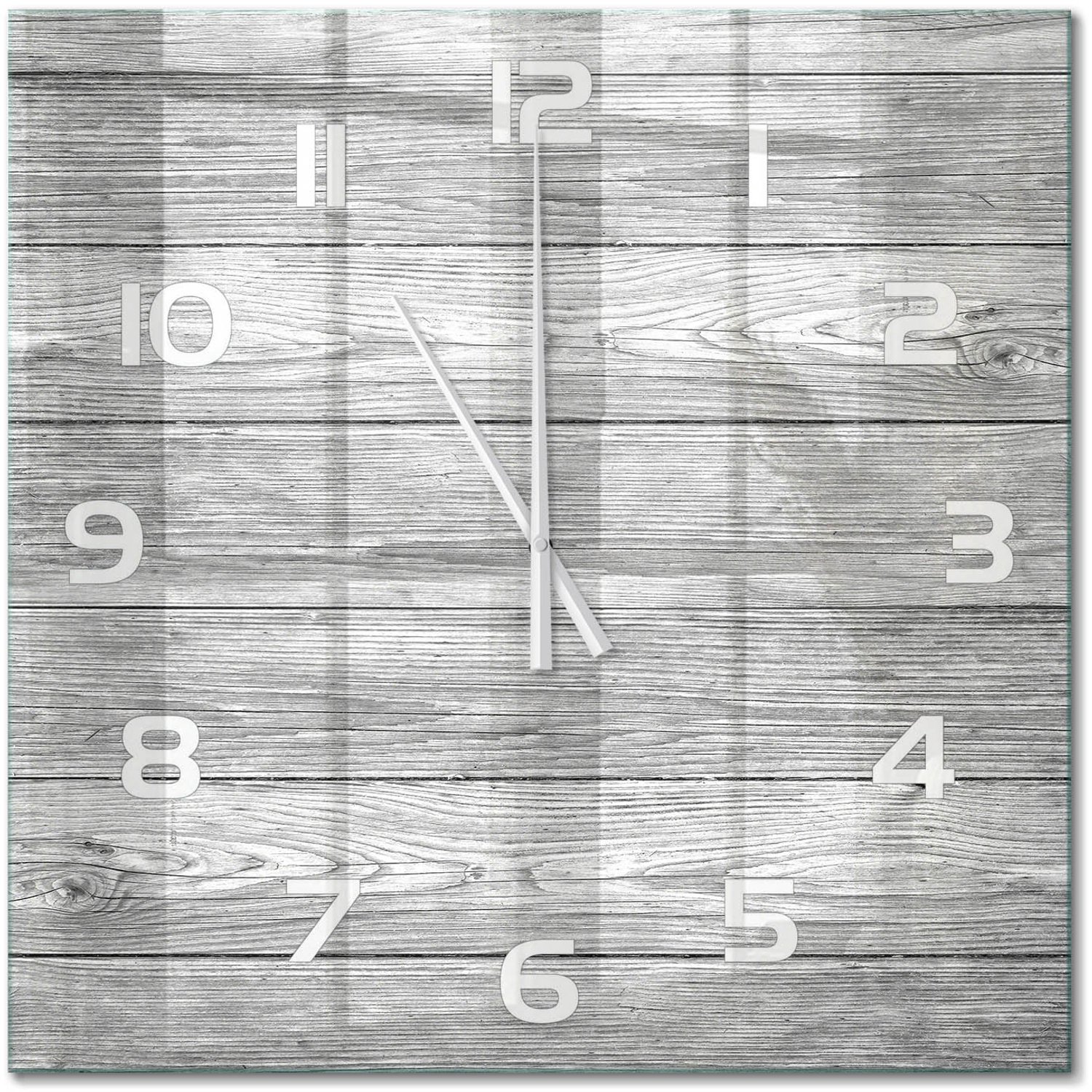TULUP Wandklok - Houten achtergrond Wandklok Glas Decoratie - 60x60 cm - Grijs Gekleurde Glazen Klok - Witte handen - Vierkante Klok - Klok Glas Met Opdruk - Moderne Wandklok Glas