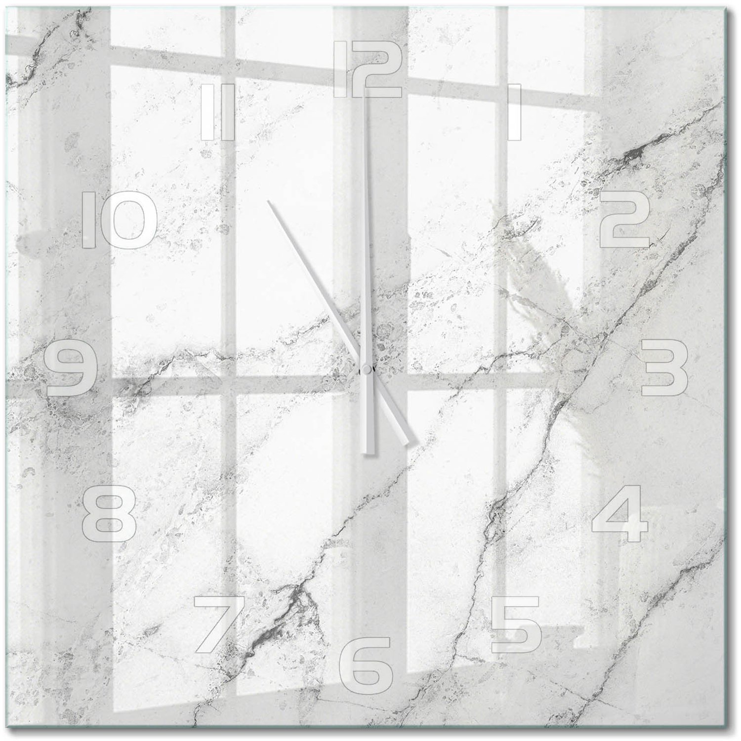 TULUP Wandklok - Marmer Gekleurde Glazen Klok - 60x60 cm - Wit Glazen Klok Met Print - Witte handen - Vierkante Klok - Moderne Wandklok Glas - Wandklok Glas Decoratie