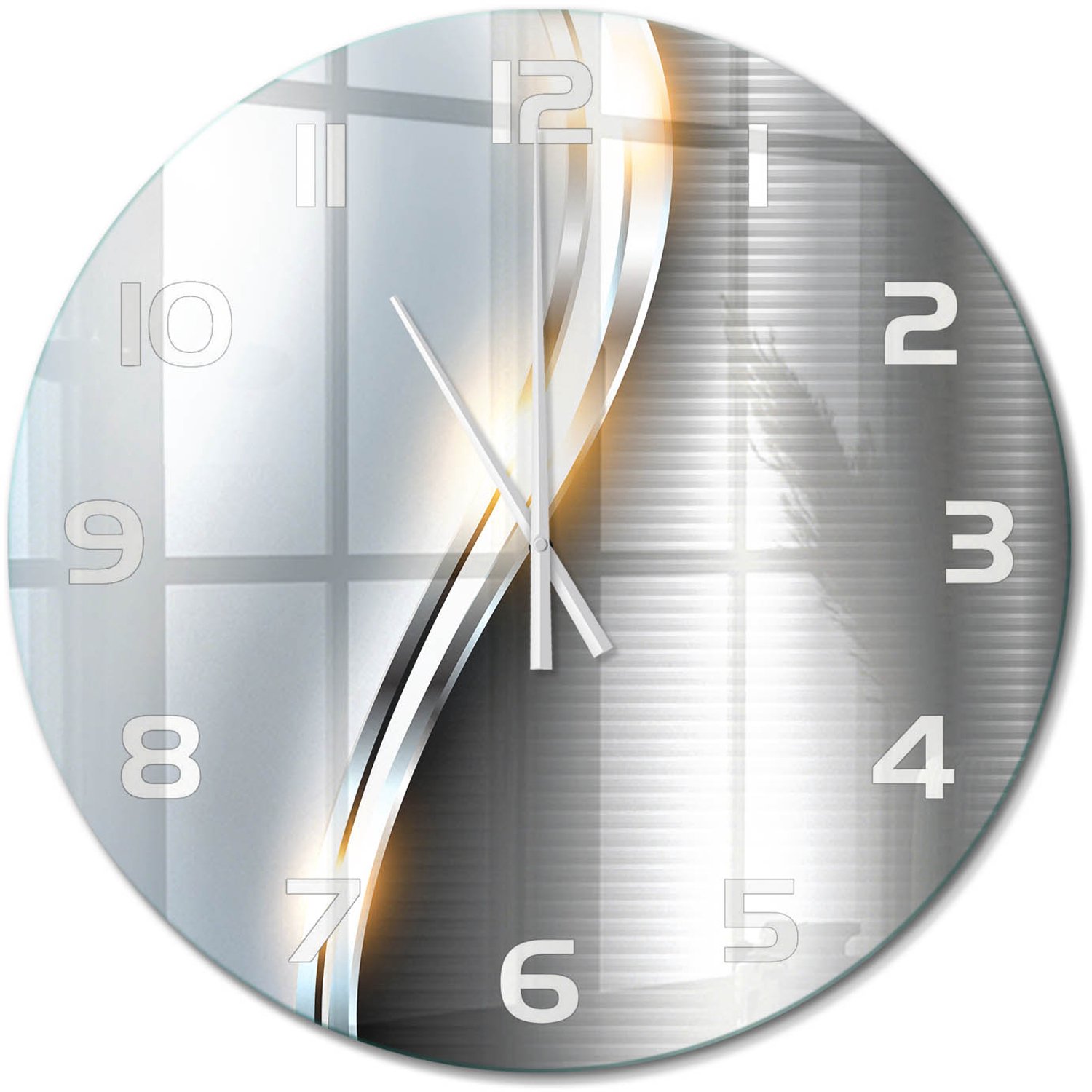 TULUP Wandklok - Metaalabstractie Moderne Wandklok Glas - fi60 cm - Zilver Wandklok Glas Decoratie - Witte handen - Ronde Klok - Glazen Wandklok Design - Klok Glas Met Opdruk