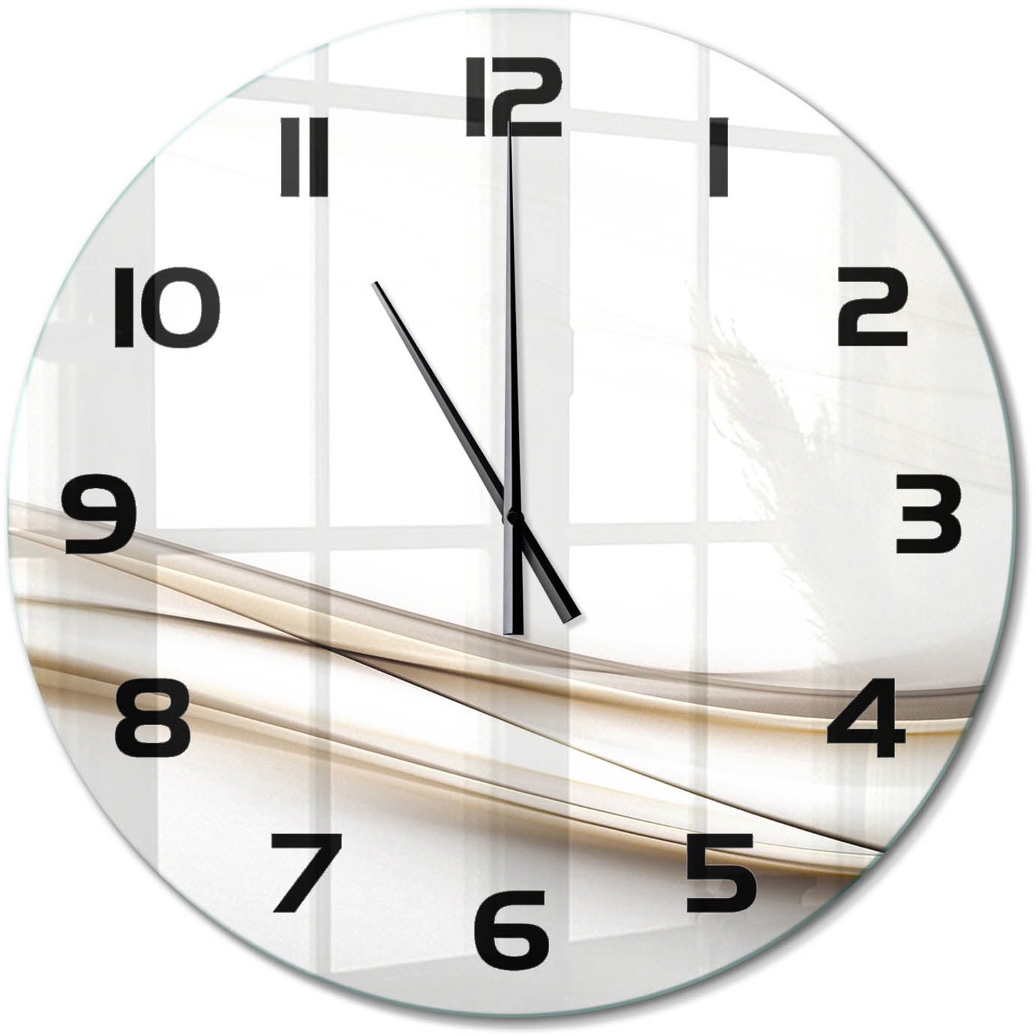 TULUP Wandklok - Golfabstractie Klok Glas Met Opdruk - fi60 cm - Beige Moderne Wandklok Glas - Zwarte handen - Ronde Klok - Decoratieve Glazen Klok - Glazen Wandklok Design