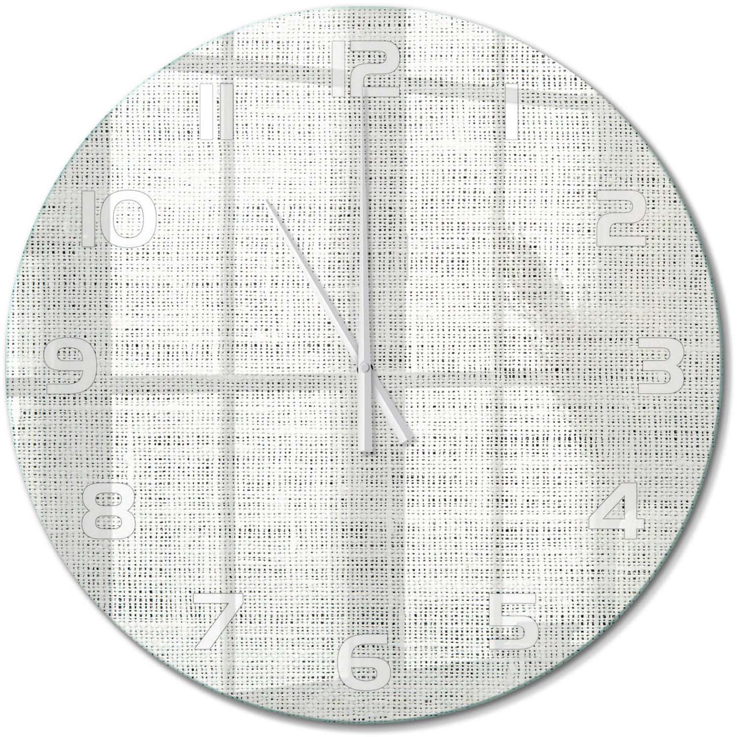 TULUP Wandklok - Wit linnen canvas Wandklok Glas Decoratie - fi60 cm - Wit Gekleurde Glazen Klok - Witte handen - Ronde Klok - Klok Glas Met Opdruk - Moderne Wandklok Glas