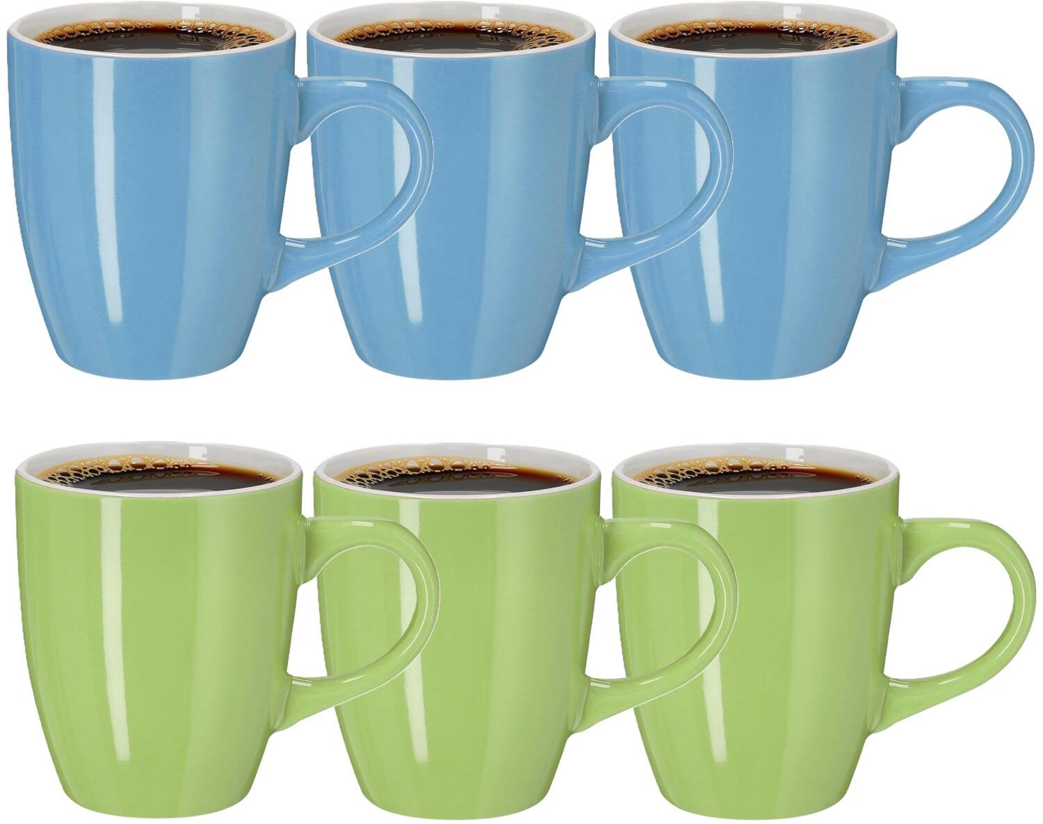 Bellatio Design Koffiekopjes Colourful Glaze - 6x stuks - Keramiek - groen / blauw - 350 ml - 10 cm