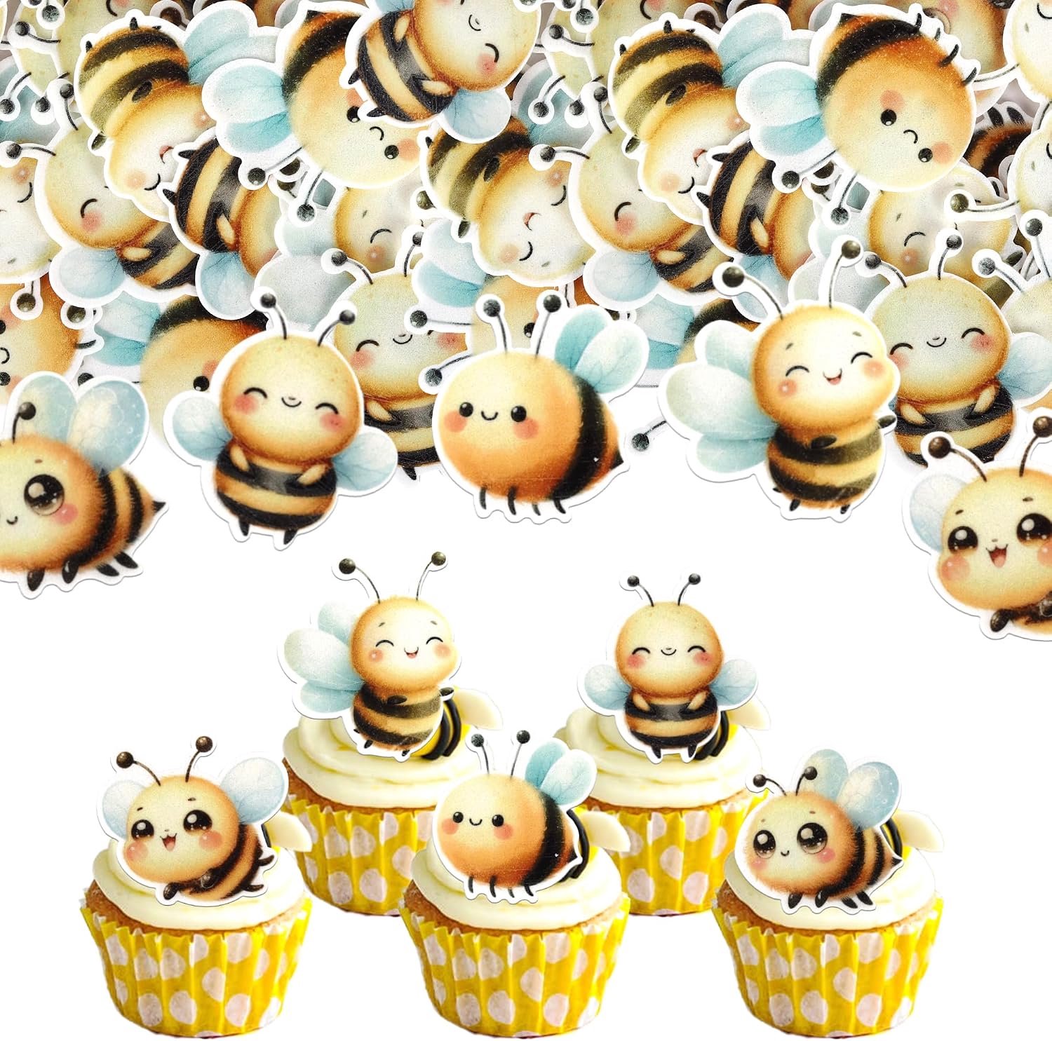 60 Stuks eetbare bijen taartdecoratie, honingraat cupcake toppers, bijen taartdecoratie voor bijenthema baby douche, jongens, meisjes verjaardag