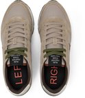Bovenaanzicht van beige Sun68 sneakers met 'RUN FASTER THAN YOU CAN' op de lip en 'LEFT' en 'RIGHT' in de zool.