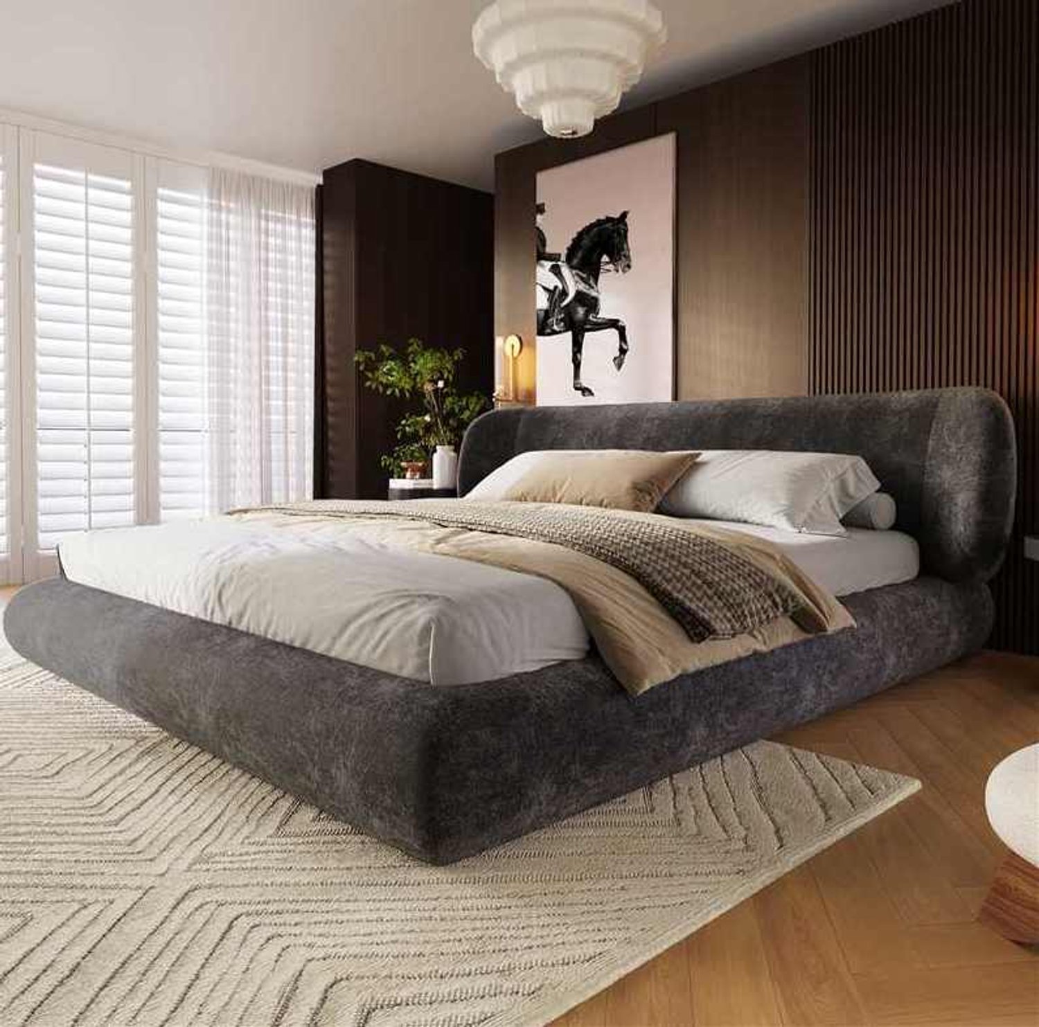 WUVRIE Gestoffeerd tweepersoonsbed 140x190 cm - Met lattenbodem en hoofdbord - Grijs