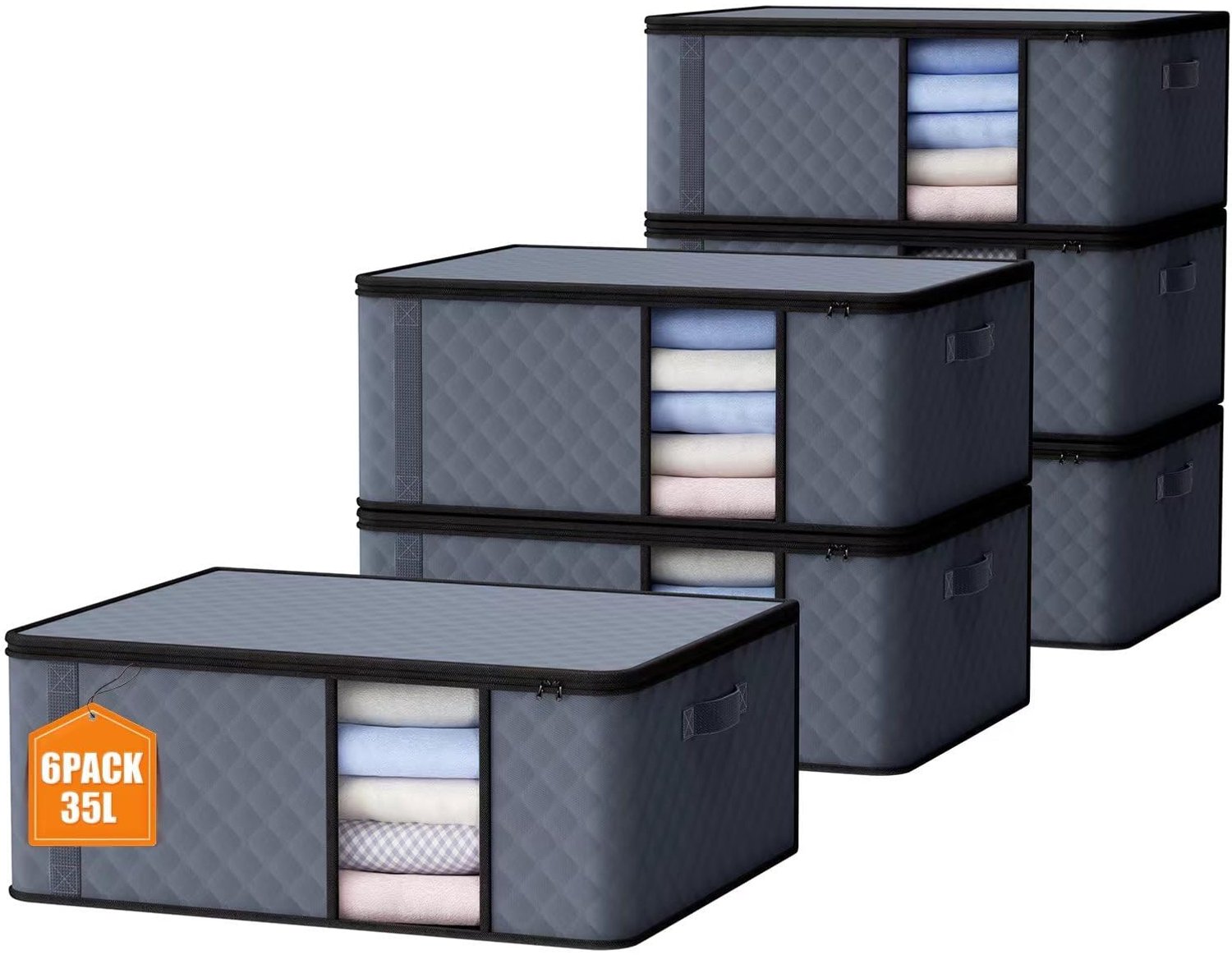 Opbergbox - 35 liter - 6 stuks - Met deksel - Transparant venster