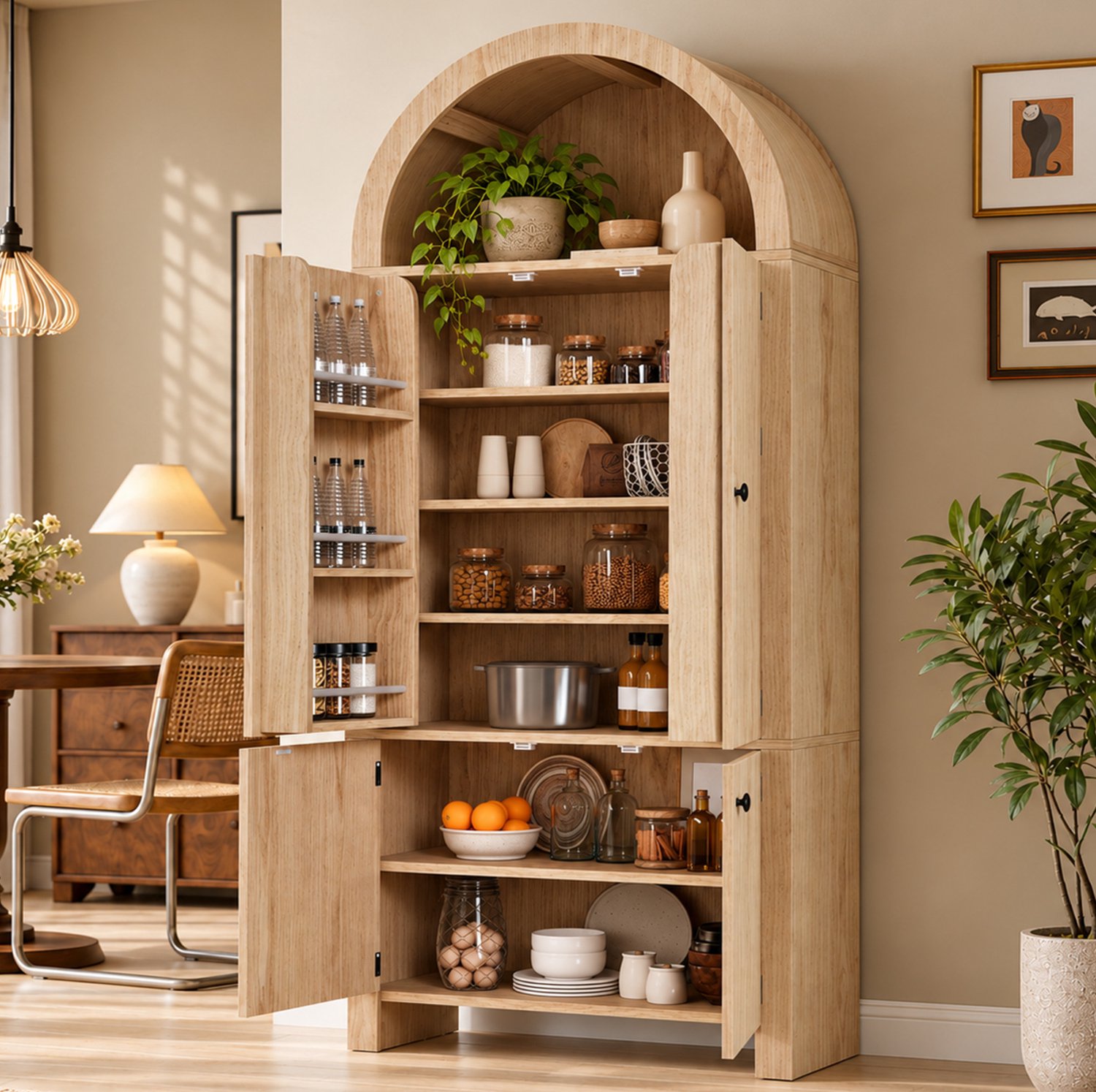 REDOM Keukenkast 78x40x180 cm - Boogvorm met deuren, lades en verstelbare planken - Houtkleur