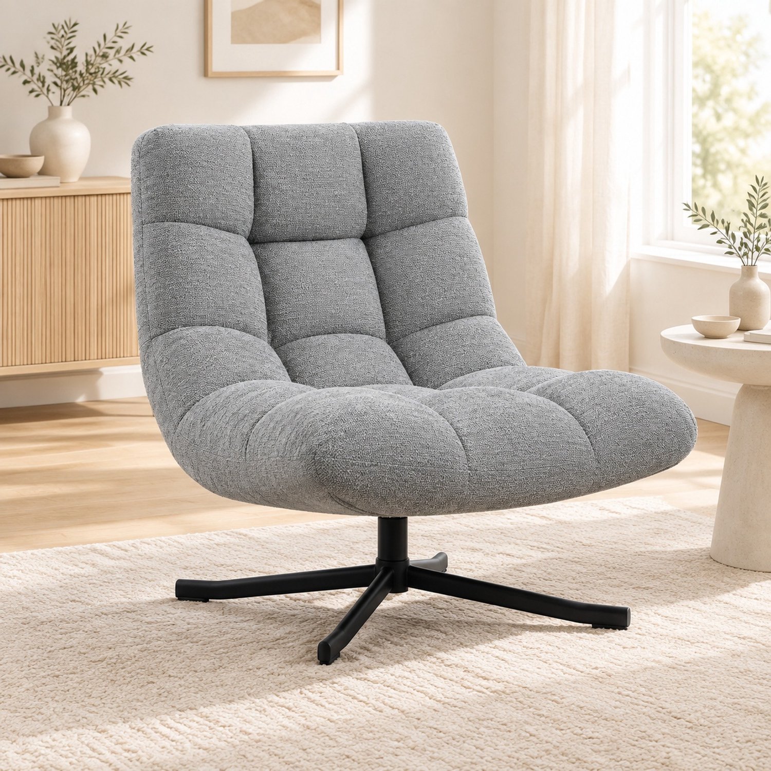 MODFU Relaxfauteuil - 360° Draaibaar - Design - Polyester - Grijs - 75 Cm Breed