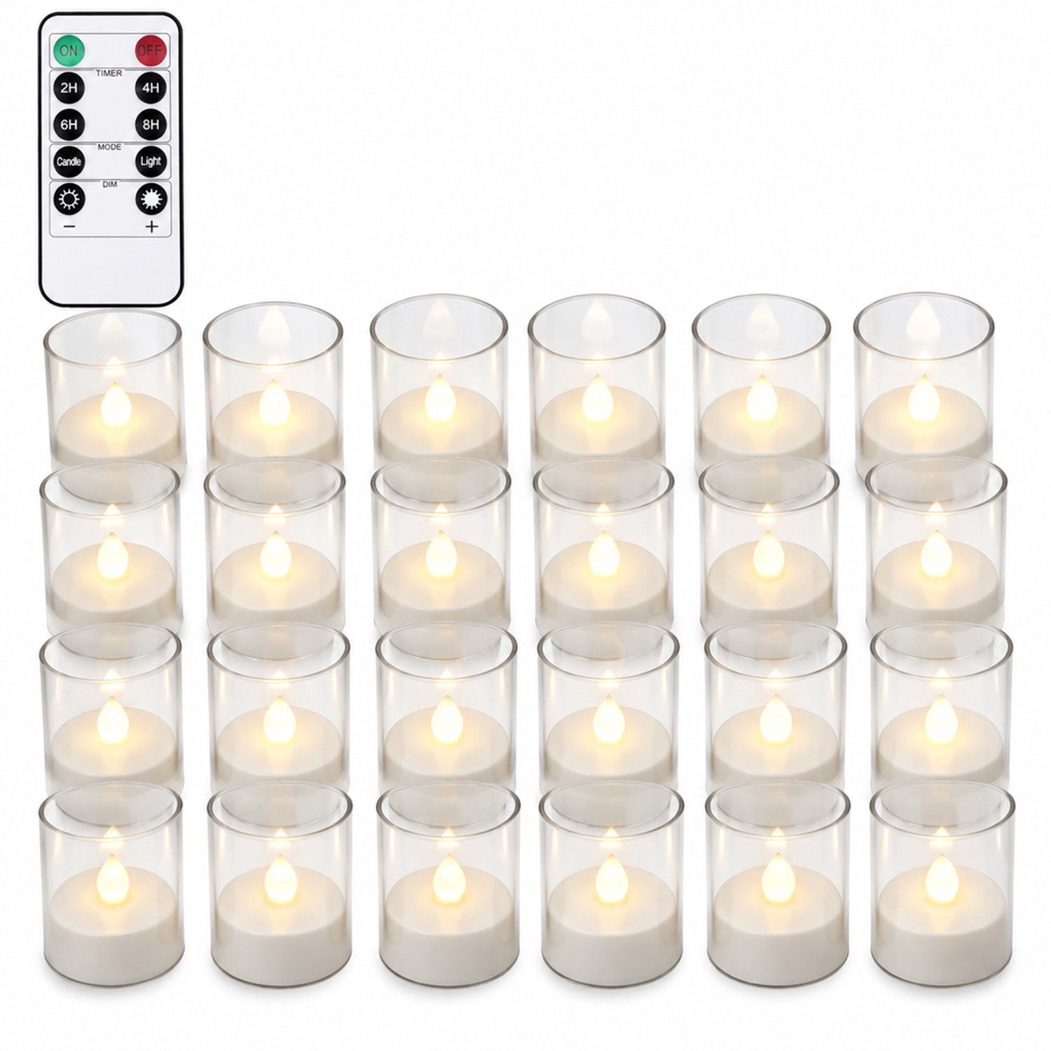 SWGOTA led kaarsen, 24 stuks per doos, transparante theelichtjes met afstandsbediening en warm vlameffect voor bruiloftsdecoratie