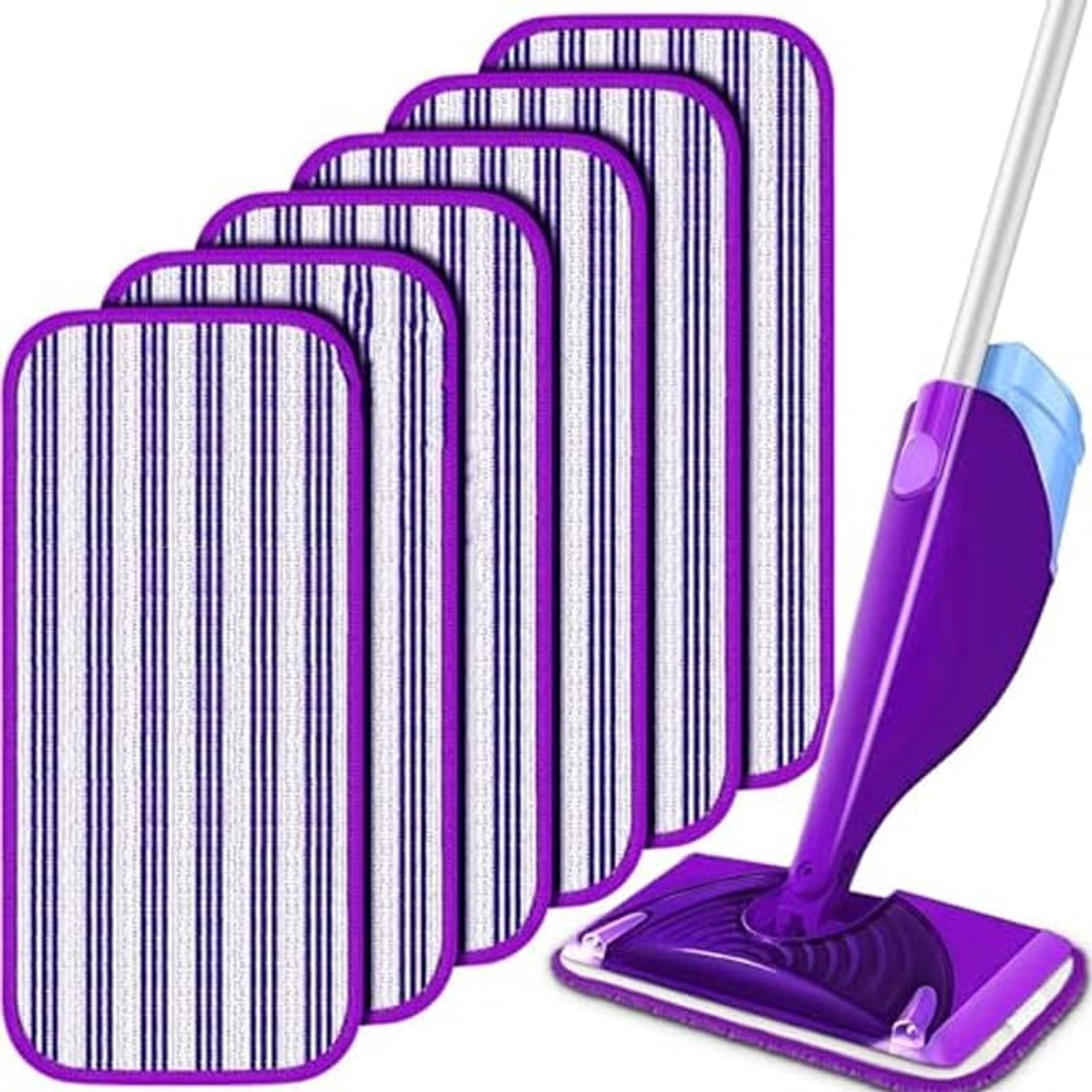 Herbruikbare microvezel-moppads - 6 stuks – vervangende pads voor 12-inch spraymops – machinewasbaar – geschikt voor hardhout, tegels, laminaat, marmer en vinyl.