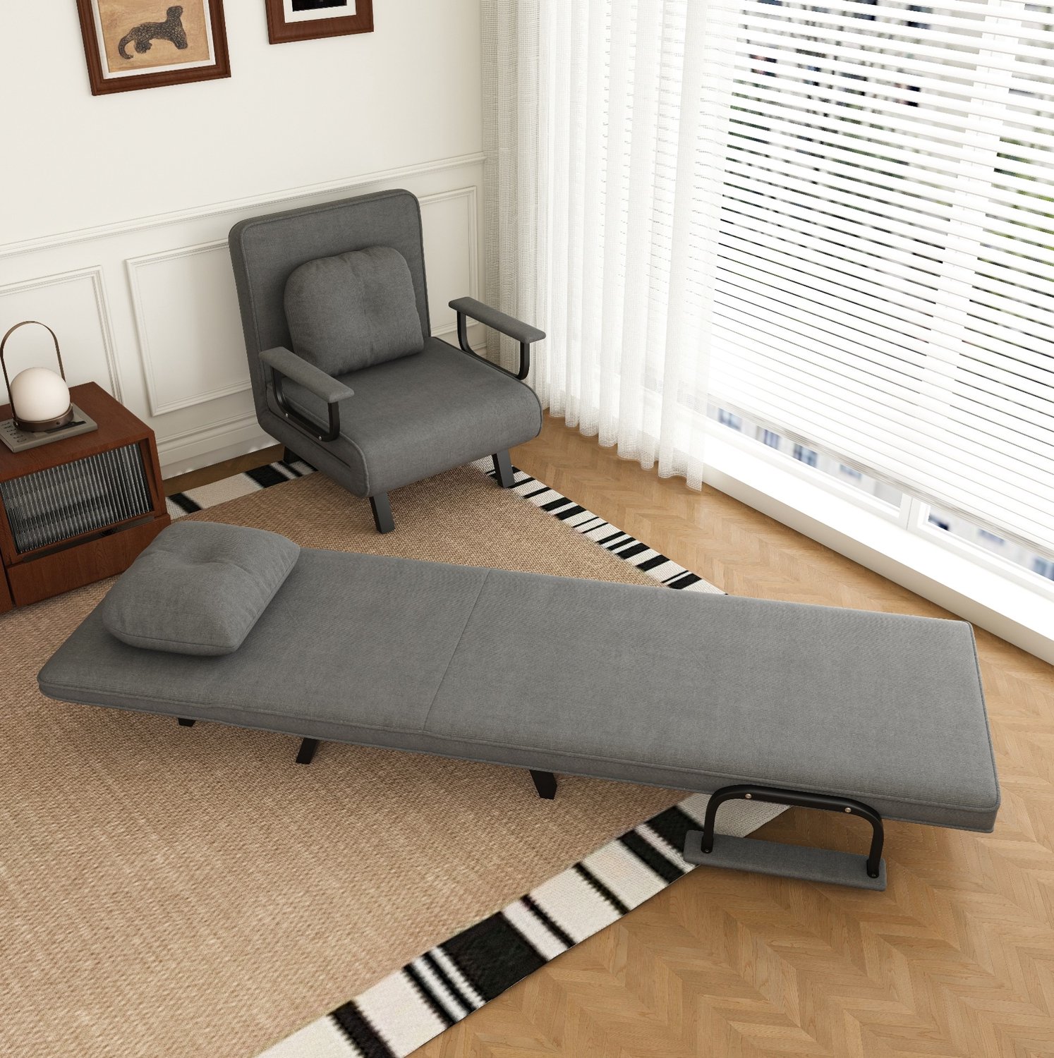 MODFU - Relaxfauteuil - 5-Voudig Verstelbare Rugleuning - 180° Ligpositie - Chenille - Grijs