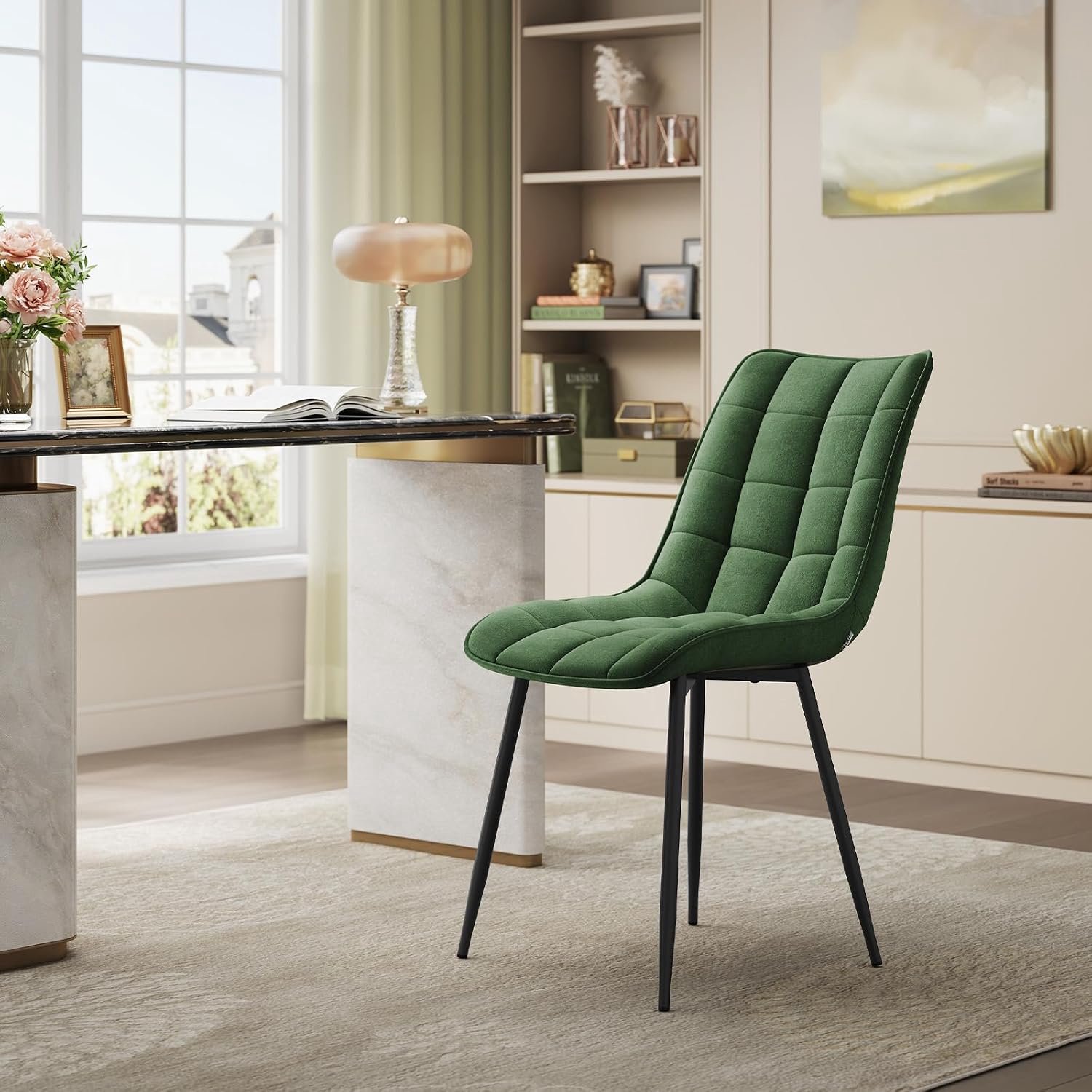 Velvet Eetkamerstoelen Set van 2 – Donkergroen met Metalen Poten en Zachte Bekleding | Laurahomestore