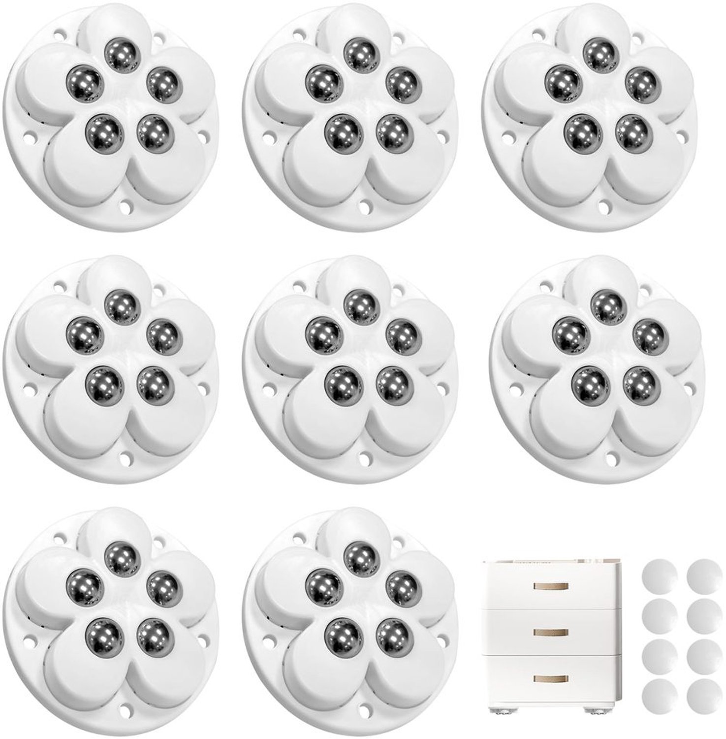 Set van 8 Zelfklevende Meubelwielen 54 mm met 360° Draaifunctie