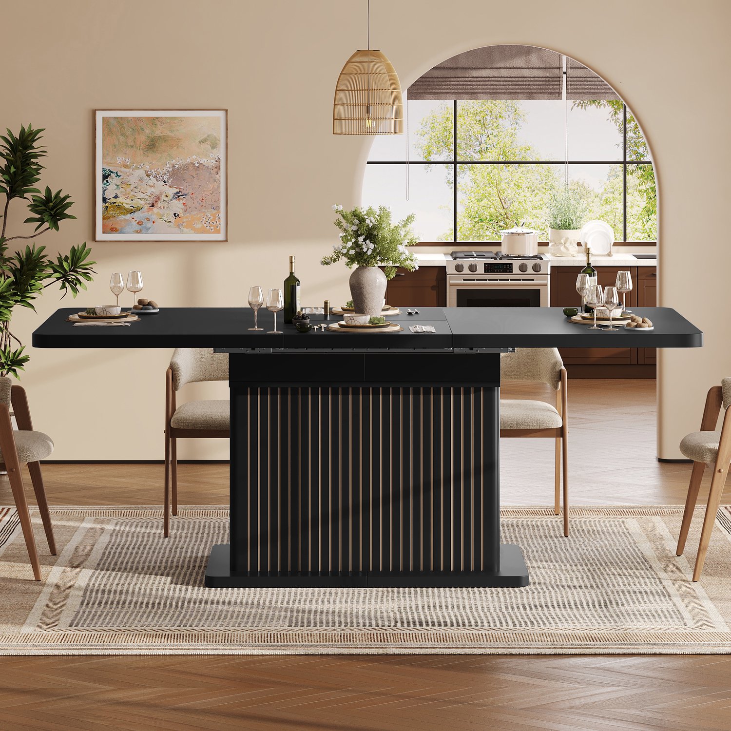 MODENUIT Eettafel - Uitschuifbaar Met Opbergruimte - Voor Eetkamer - MDF En Metaal - 120-160x80x76 Cm - Zwart