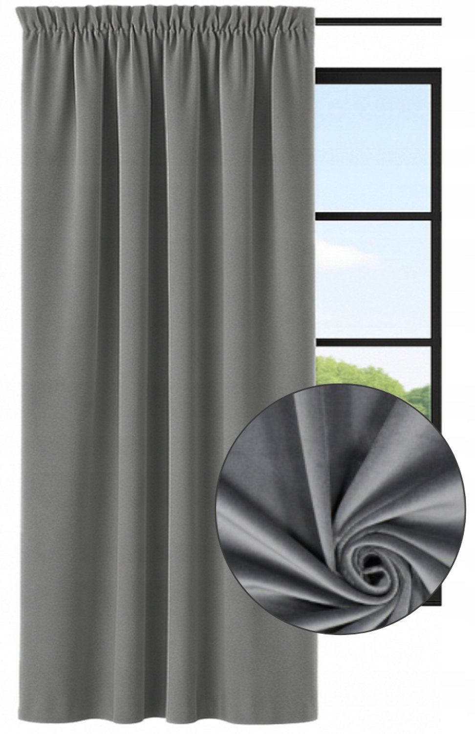NOW-ART Kant-en-klaar fluwelen gordijn - 140 × 160 cm - Grijs - Universele plooiband