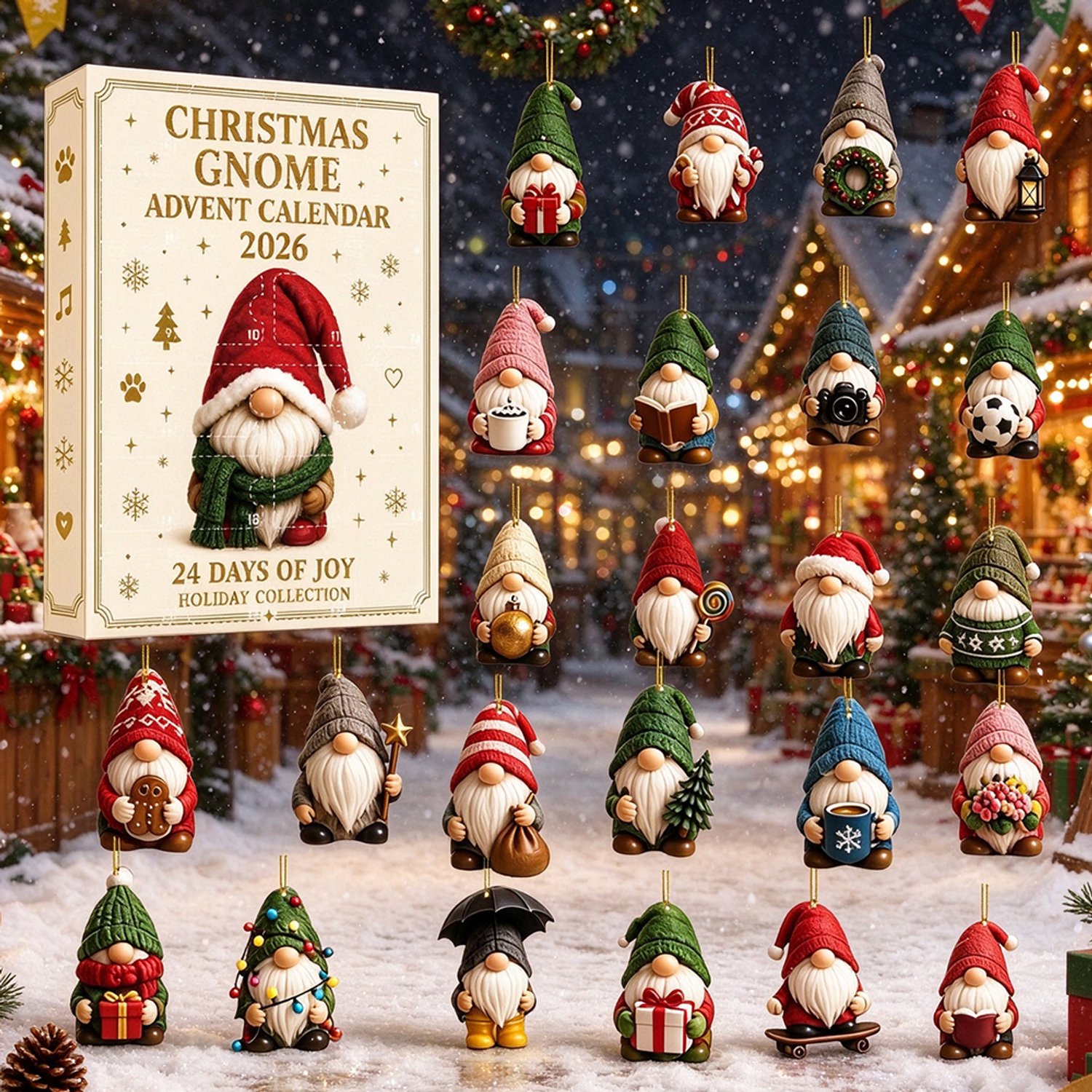 Adventskalender 2026 - kabouter - kerstkalender - Gnome Adventskalender - 2D-acryl - adventskalender kinderen - kerst cadeautjes - kerstversiering - Kerstdecoratie - 24 Dagen Kerst Verrassing