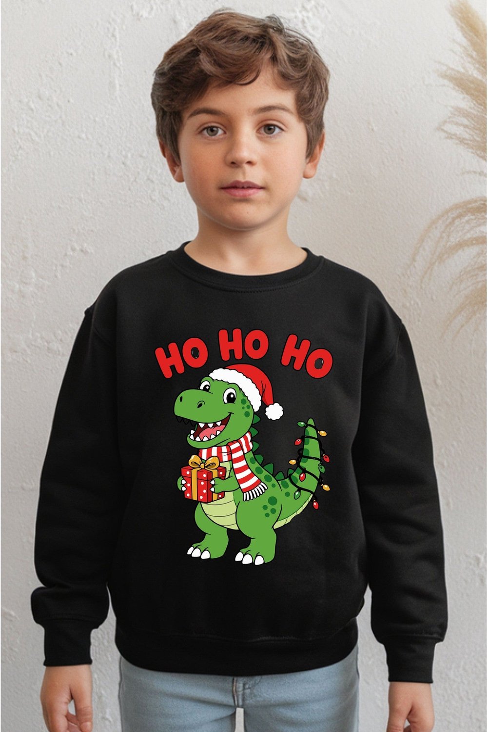 Ho Ho Ho Dino Kersttrui Kinderen - Jongens Meisjes - Dinosaurus met Kerstmuts - Kerst Cadeau - Foute Kersttrui Kind - Maat 110/116 (5-6 jaar)