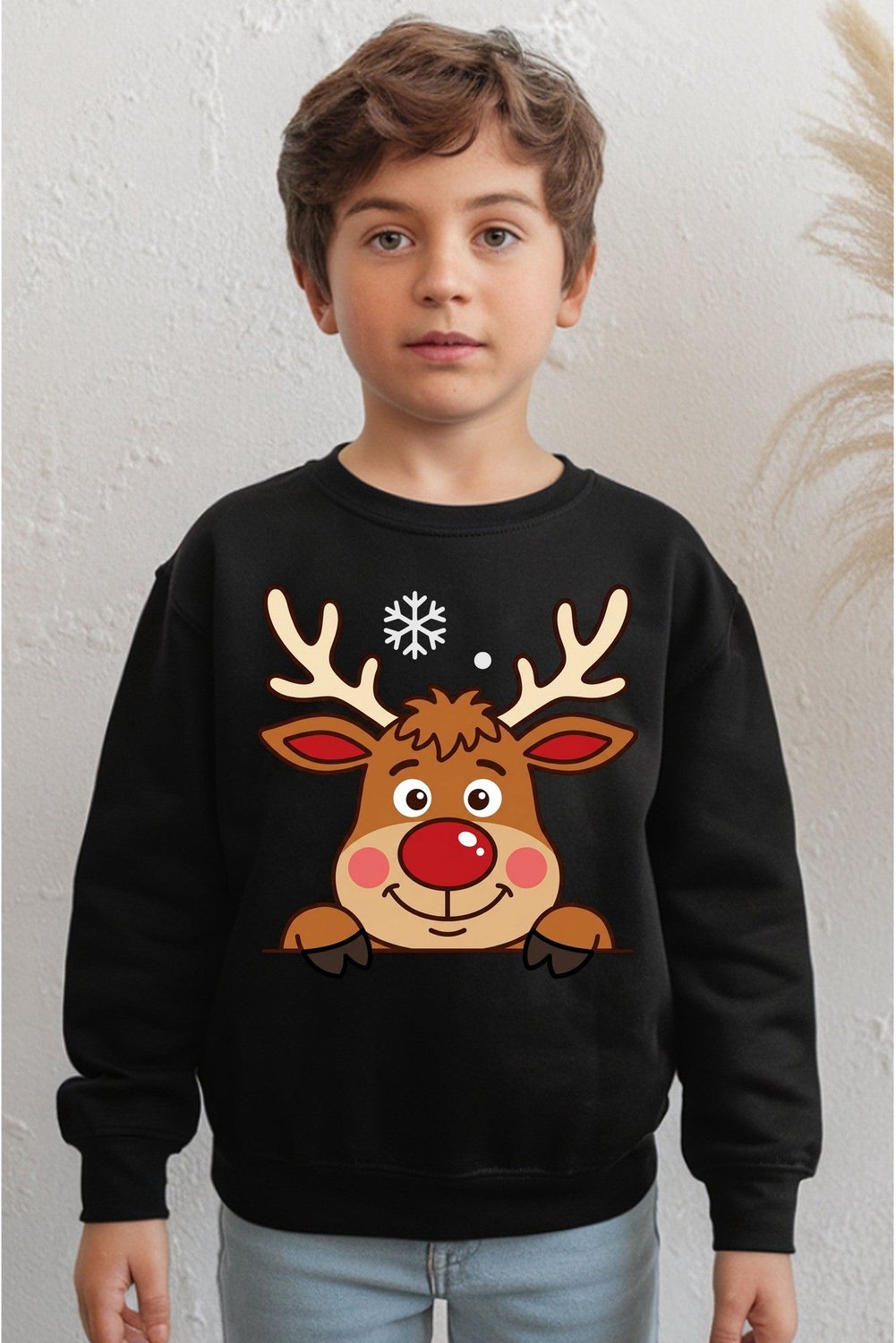 Rendier met Rode Neus Kersttrui Kinderen - Jongens Meisjes - Vrolijk Rendier - Kerst Cadeau - Foute Kersttrui Kind - Maat 134/140 (9-10 jaar)