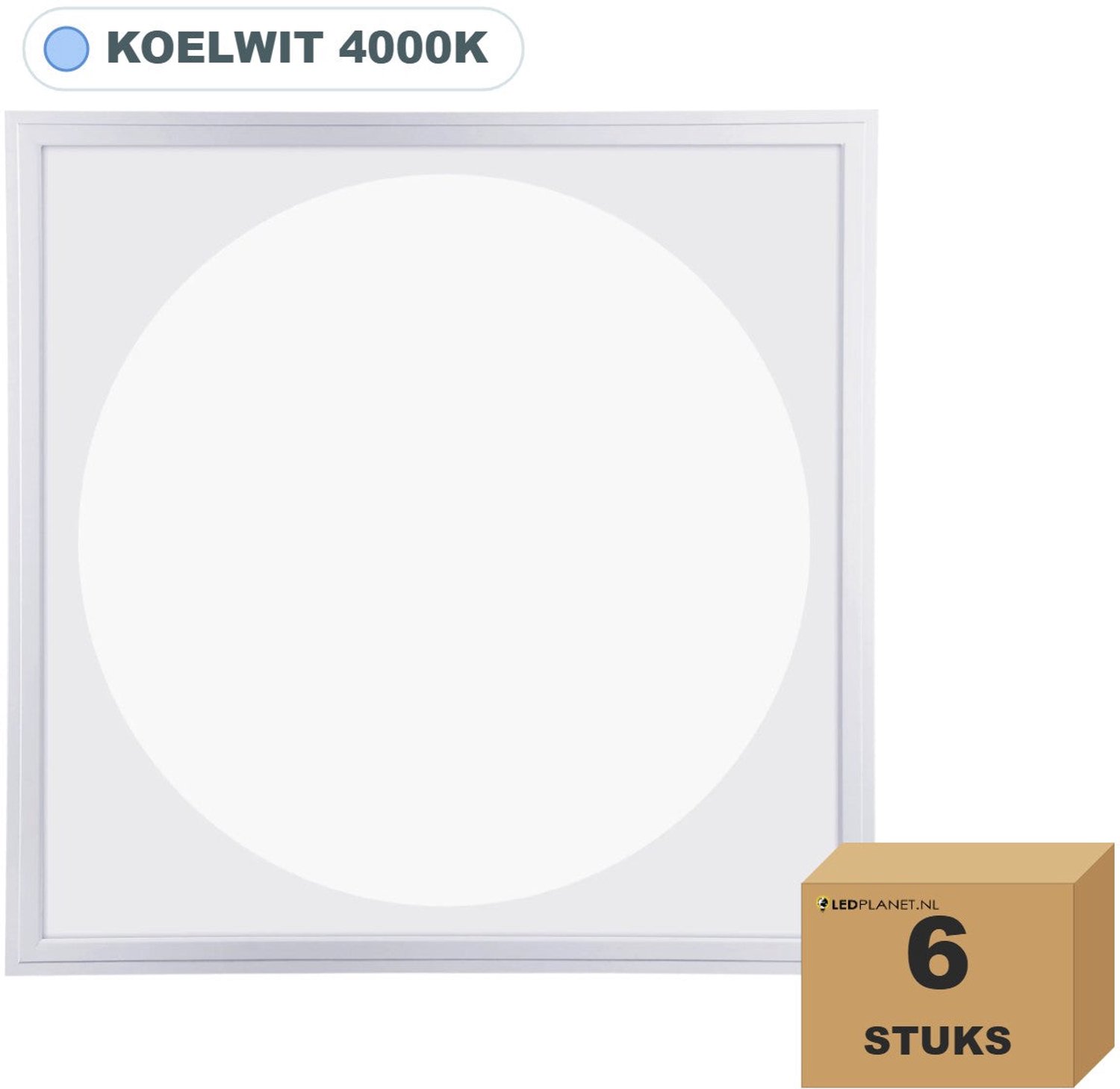 Tsong LED paneel 60x60 cm rond lichtvlak - 6 stuks - 36W - Koelwit 4000K - 3600 lm - CRI80 - 230V