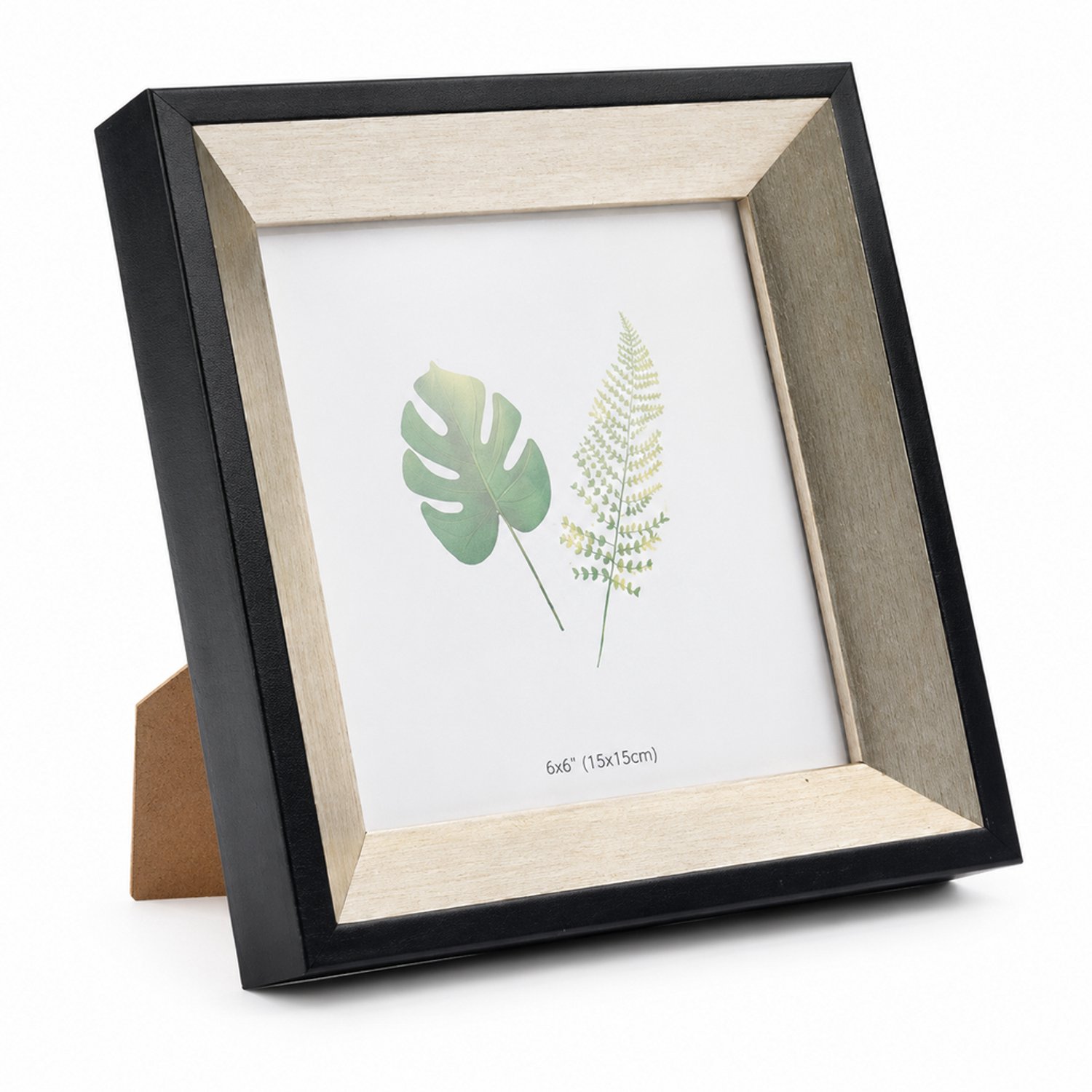 SWGOTA Vierkante fotolijst voor foto's van 20,1 x 20,1 cm, zwart en zilver, afgeschuind PS-profiel, acrylpaneel, staand en hangend, zonder afbeelding