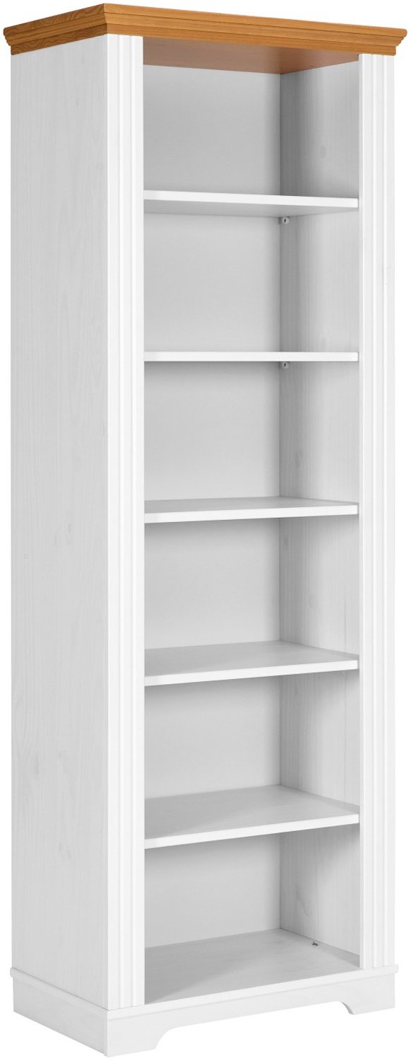 Inter Link SAS Maluno boekenkast – Massief grenenhout – Wit met eikkleurig bovenblad – 5 legplanken – 68 x 41 x 193 cm