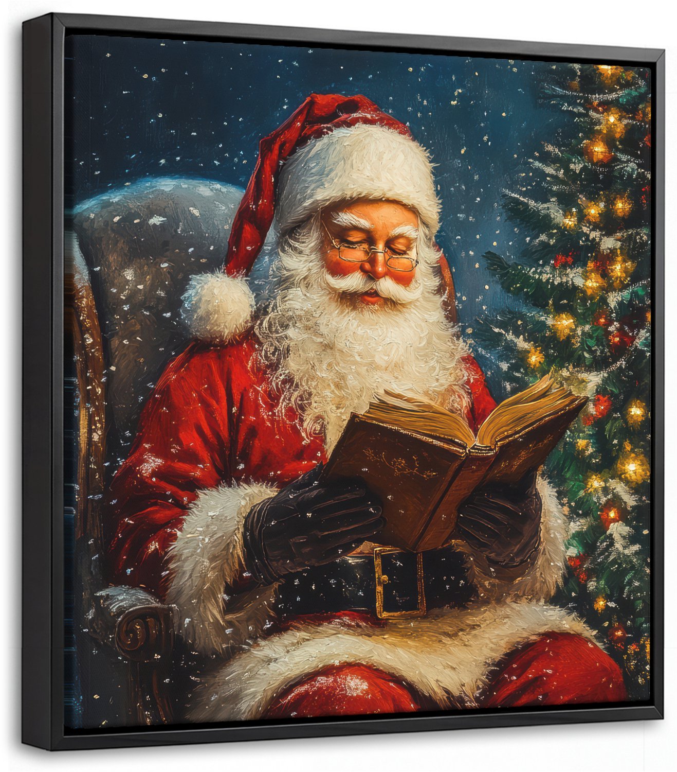 Canvas Schilderij met Baklijst 20x20cm - Kerstman - Kerst - Winter - Kerstboom - Muurdecoratie woonkamer - Slaapkamer decoratie - Kamer accessoires - Schilderijen op canvas met lijst