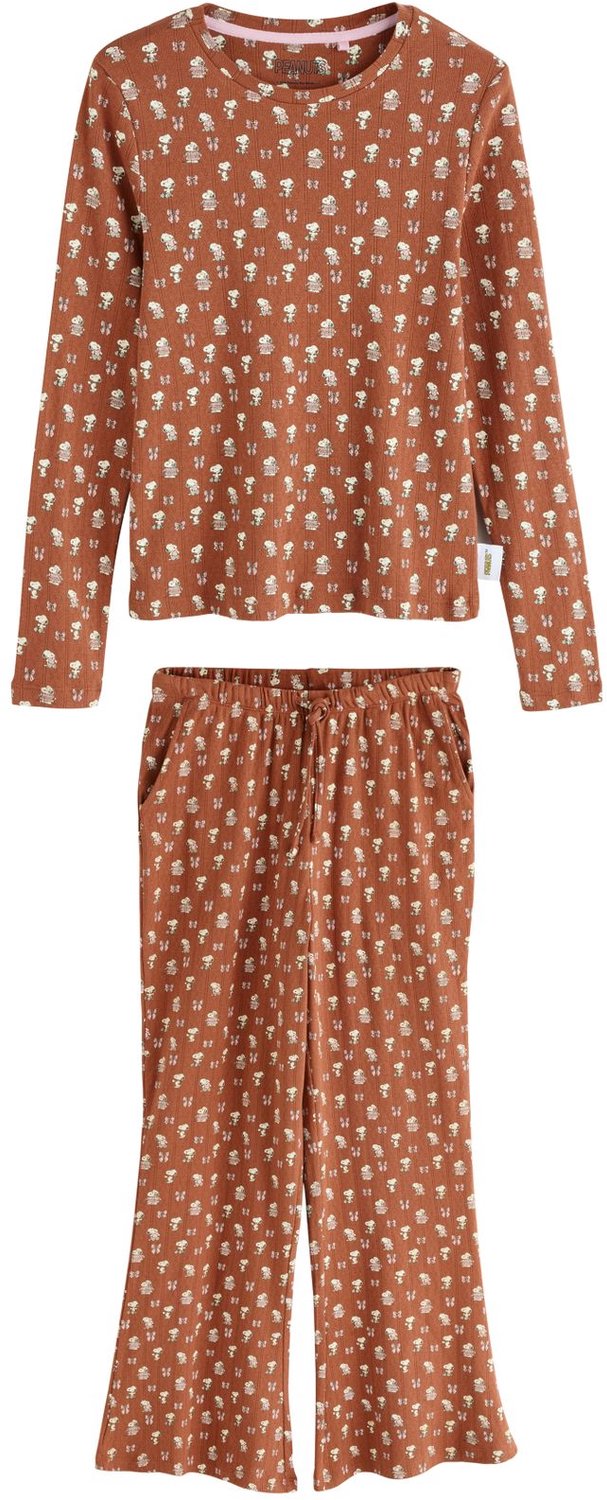 Next Dames - Ajourgebreide pyjama met lange mouwen en uitlopende pijpen - Tall - Bruin Rust Brown Snoopy