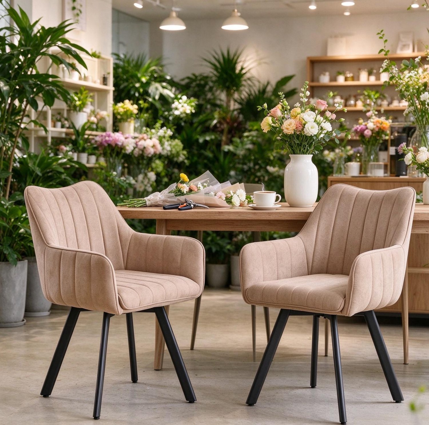 MODENUIT Eetkamerstoelen 56 x 59 x 81 cm - Set van 2, 360 Graden Draaibaar - Eetkamer - Linnen - Kaki Beige