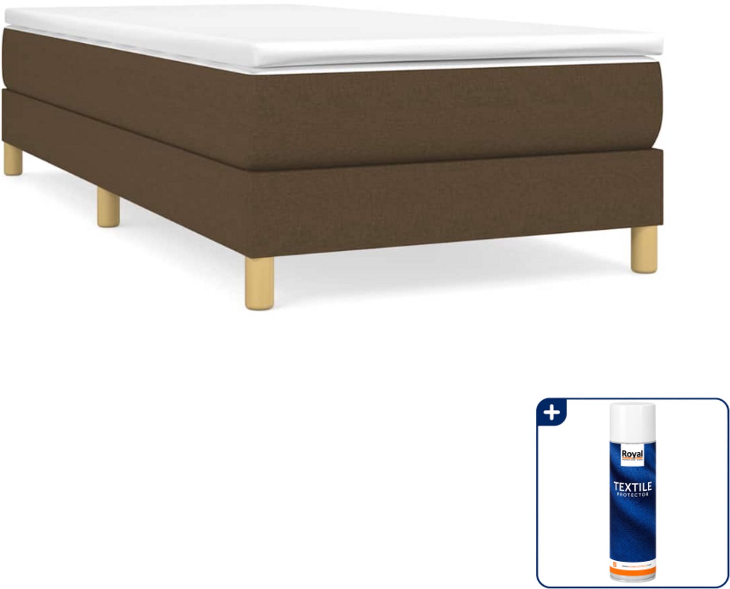 vidaXL boxspring bed - 80 x 200 cm - stof - donkerbruin - Inclusief textielbeschermer 500 ml Zwart