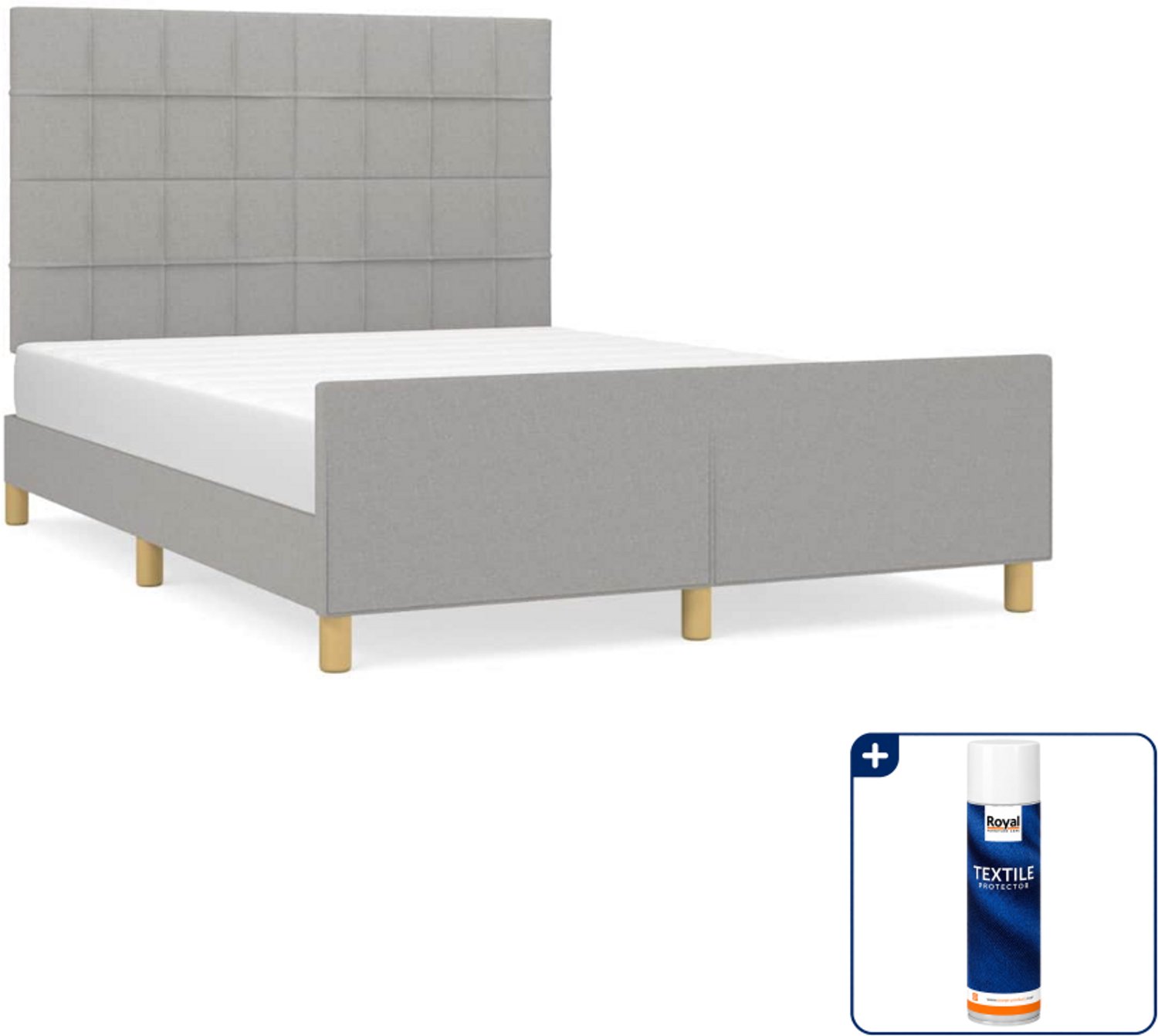 vidaXL bedframe - Small double - 140 x 200 cm - lichtgrijs - Inclusief textielbeschermer 500 ml Roze