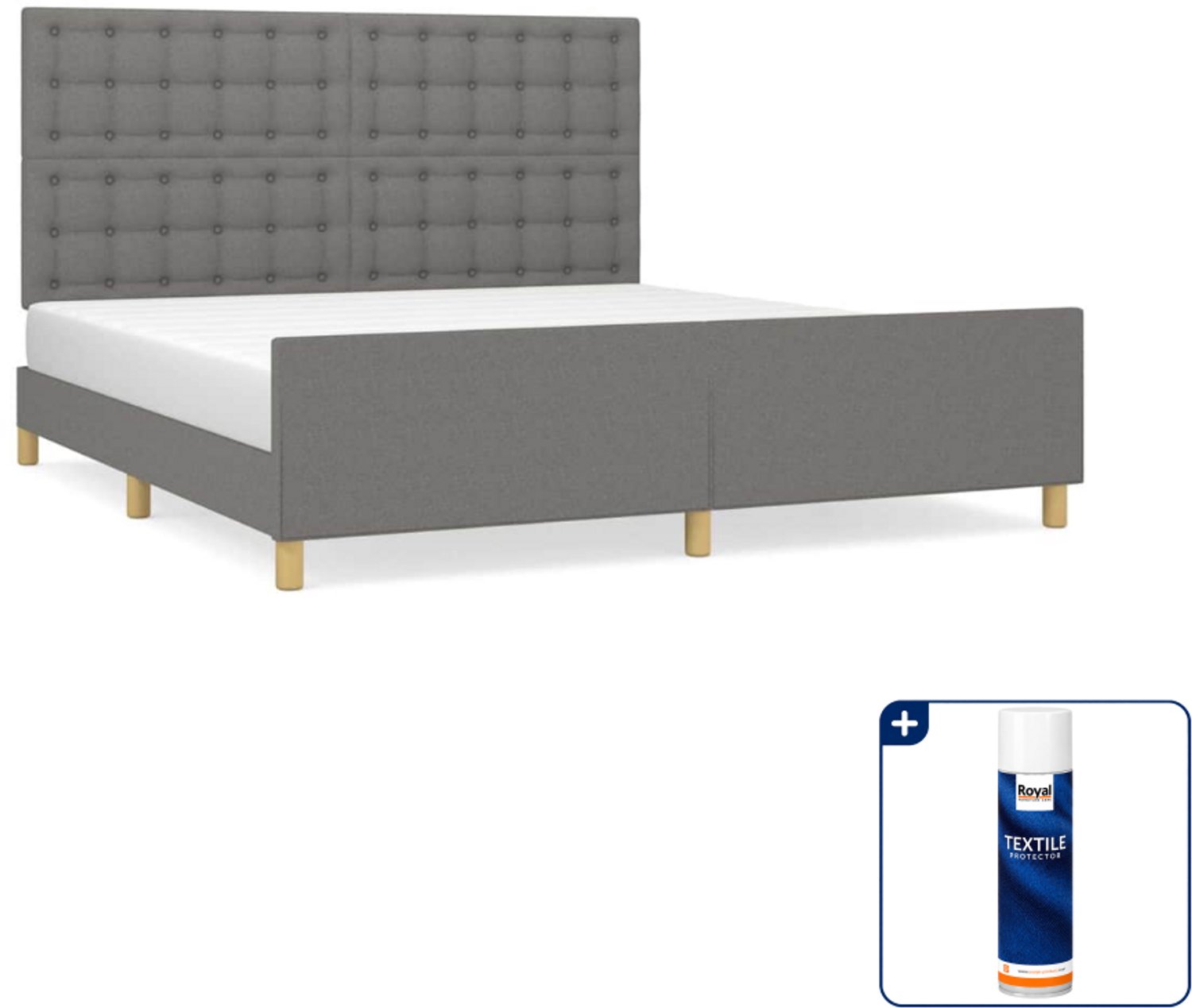 vidaXL Kingsize bedframe 180 x 200 cm - donkergrijs - Inclusief textielbeschermer 500 ml