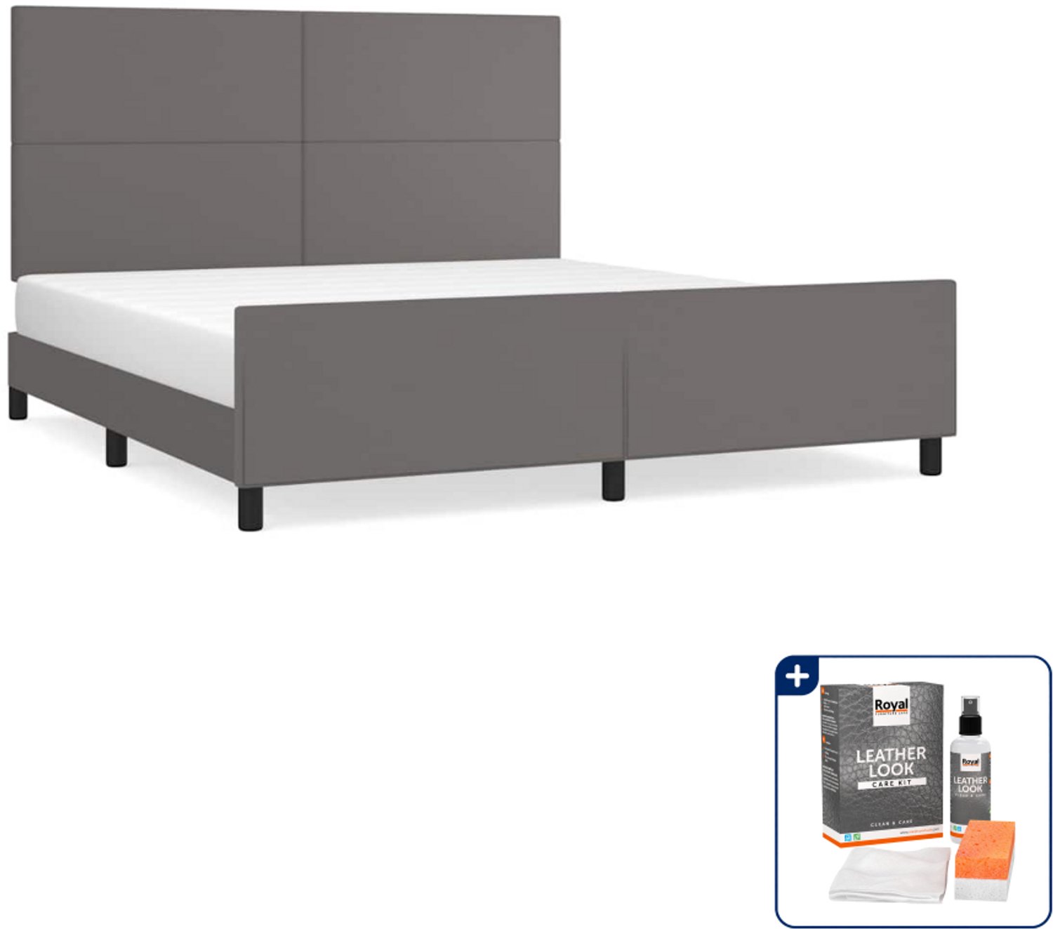 vidaXL Bedframe Queensize - 160 x 200 cm - kunstleer - grijs - Inclusief onderhoudsset voor kunstleer 150 ml
