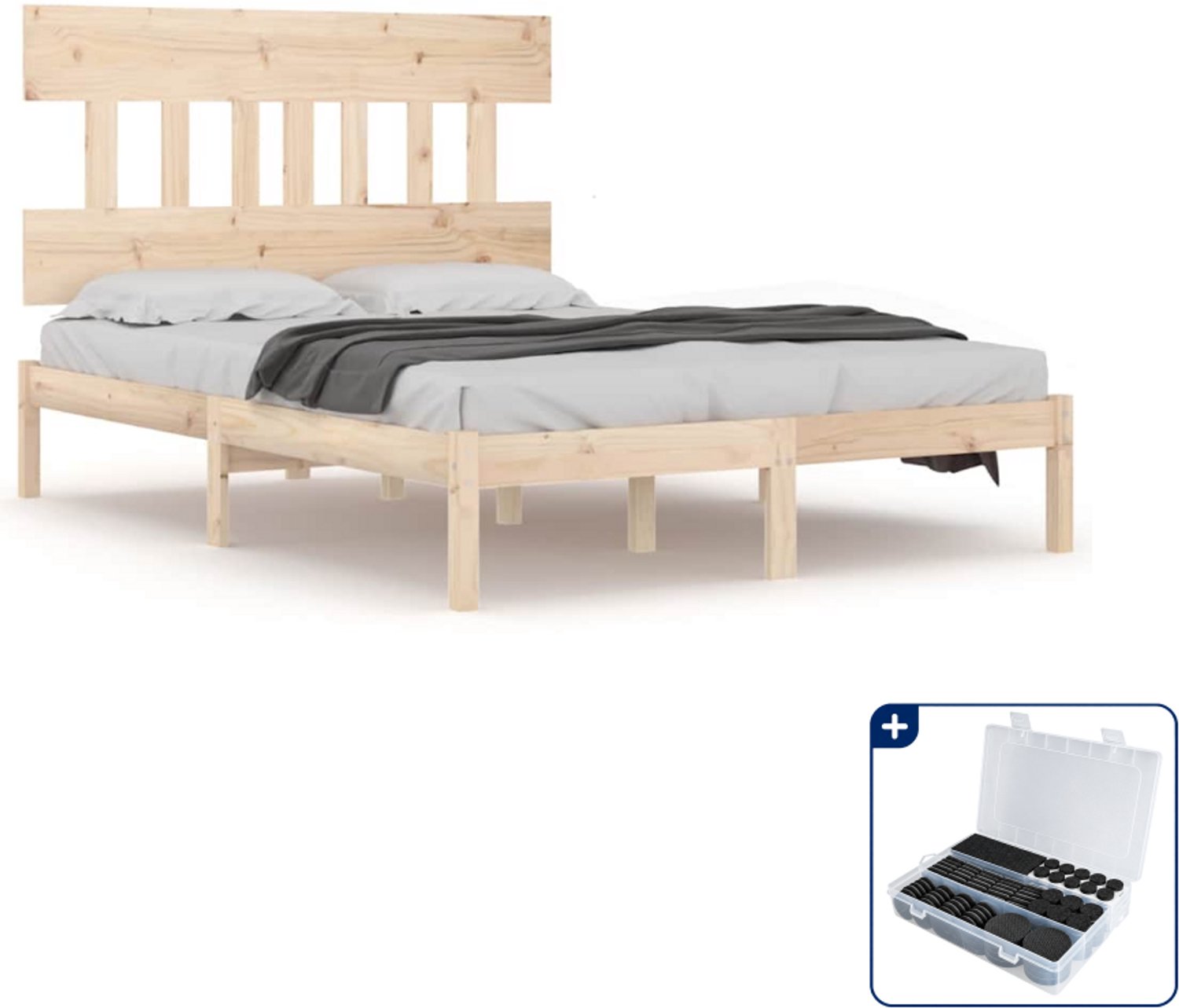 vidaXL bedframe - 120 x 190 cm - massief grenenhout - Inclusief antikrasvilt 177-delig Grijs