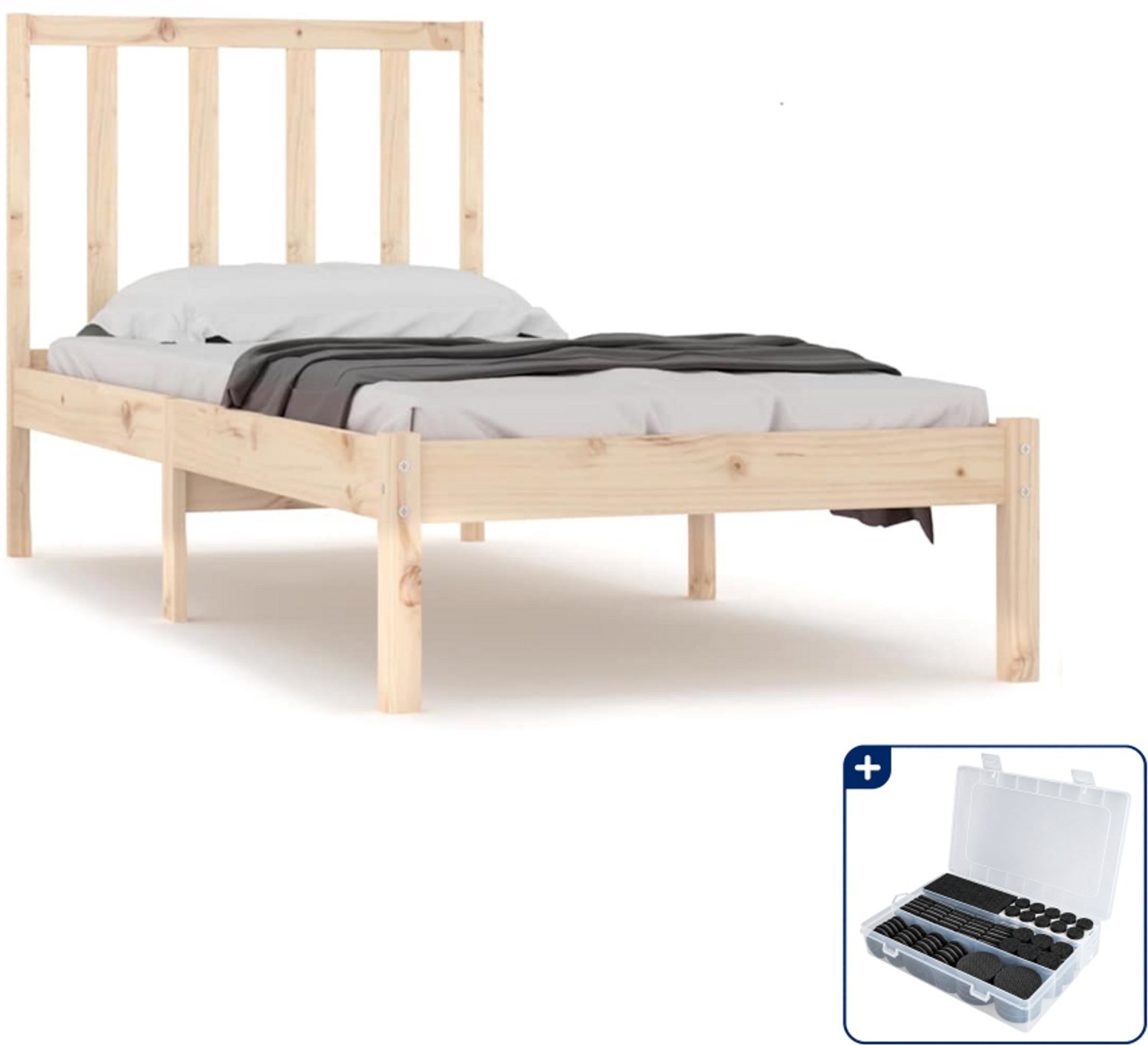 vidaXL bedframe - 75 x 190 cm - massief grenenhout - Inclusief antikrasvilt 177-delig Grijs