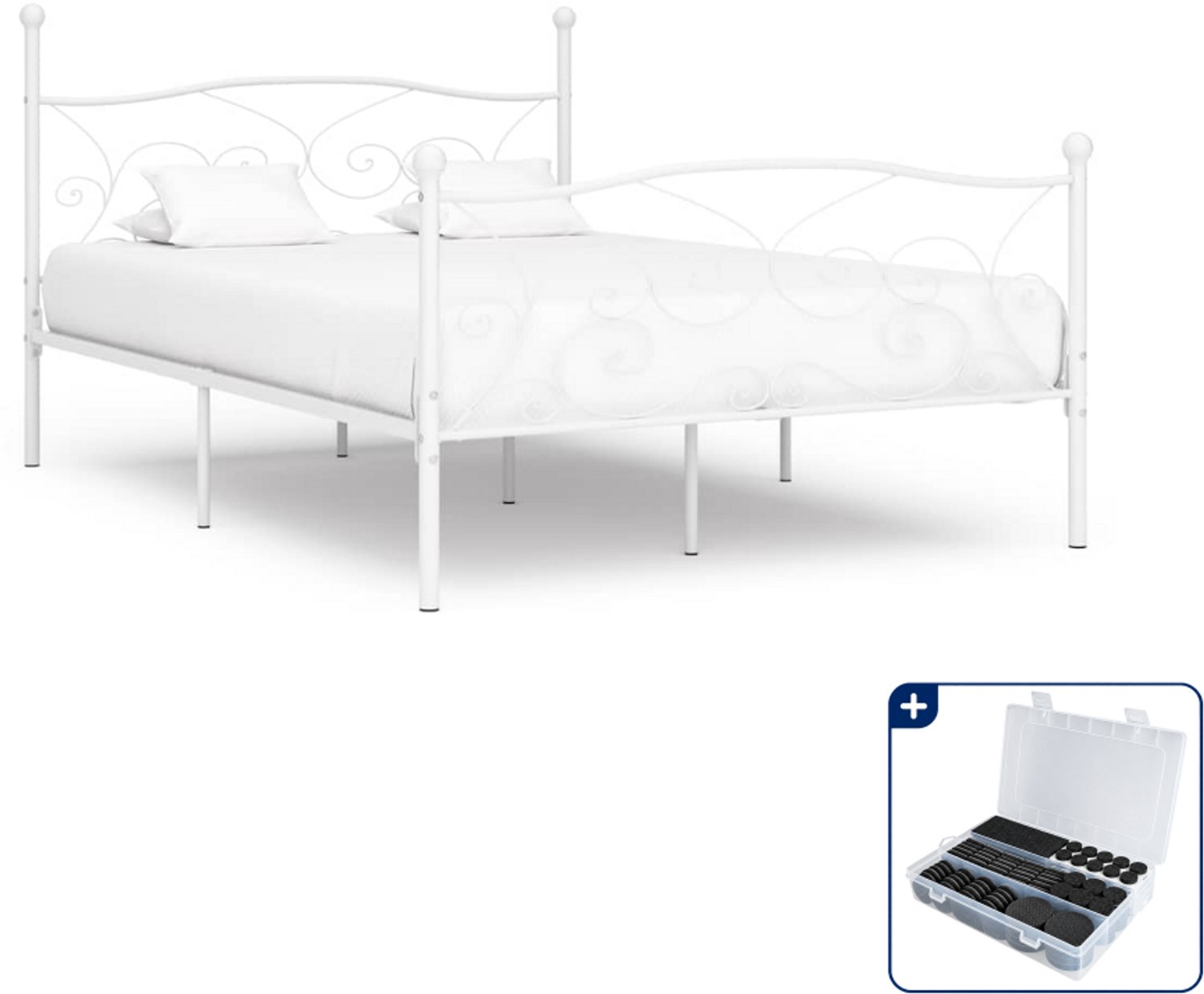 vidaXL bedframe Small double - 140 x 200 cm - wit - Inclusief antikrasvilt 177-delig