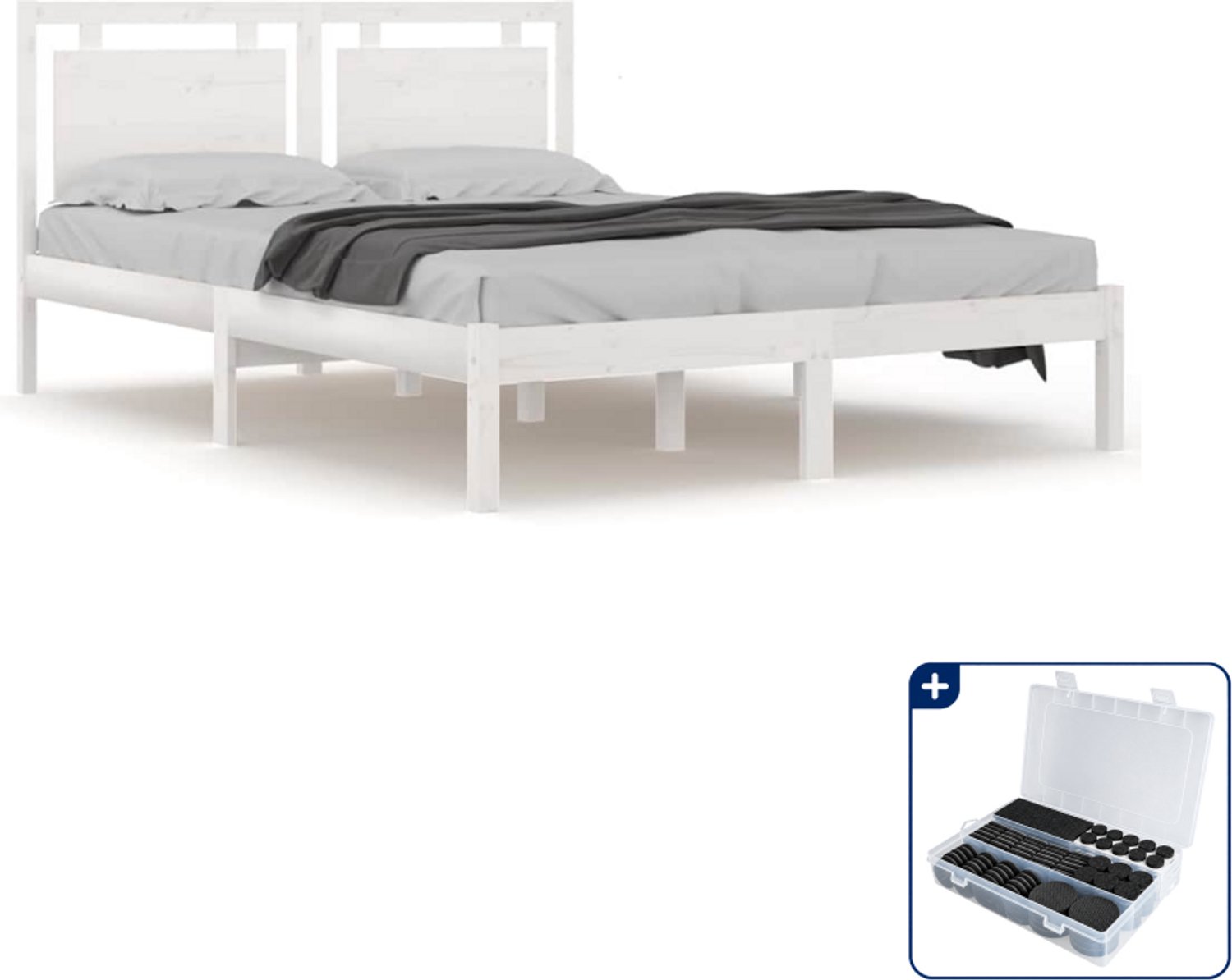 vidaXL bedframe - 120 x 200 cm - massief grenenhout - wit - Inclusief antikrasvilt 177-delig Crème