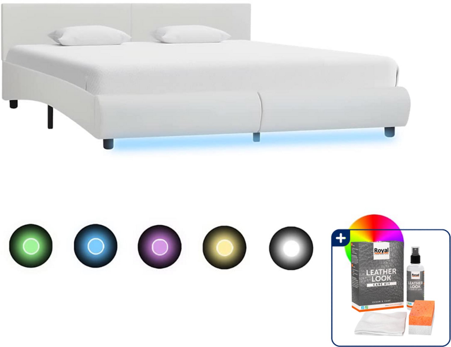 vidaXL Bedframe - Kingsize - 180 x 200 cm - kunstleer - wit - Inclusief onderhoudsset voor kunstleer 150 ml Zwart